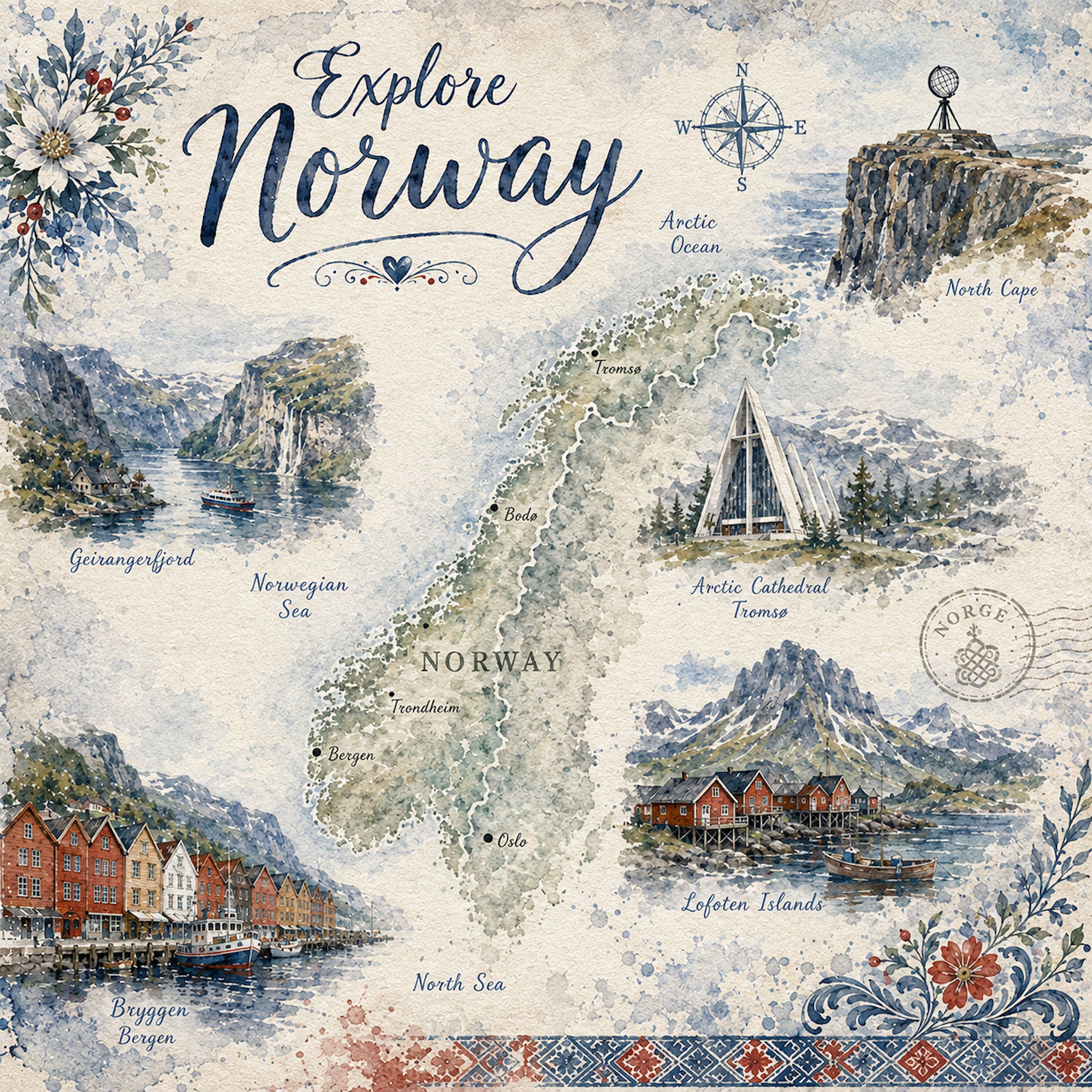 Norway Collection Explore Norway 12 x 12 Double-Sided Scrapbook Paper by SSC Designs