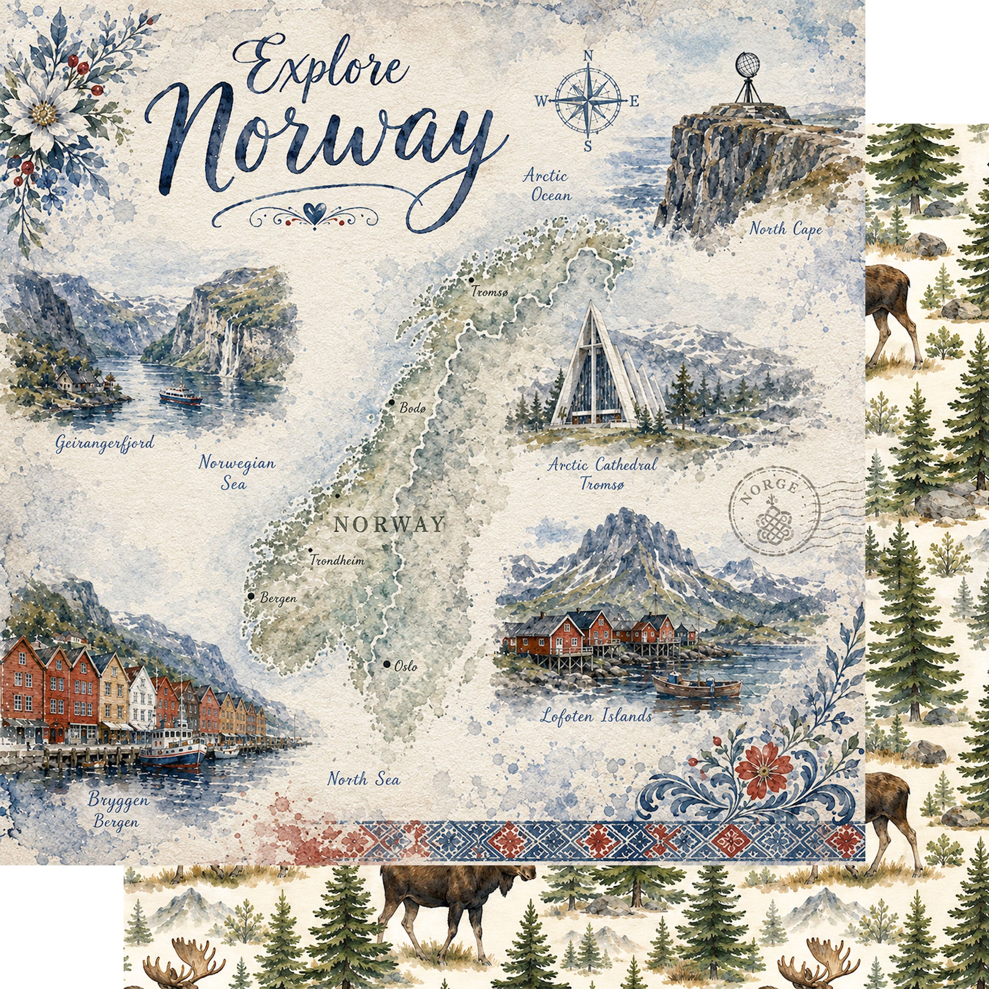 Norway Collection Explore Norway 12 x 12 Double-Sided Scrapbook Paper by SSC Designs