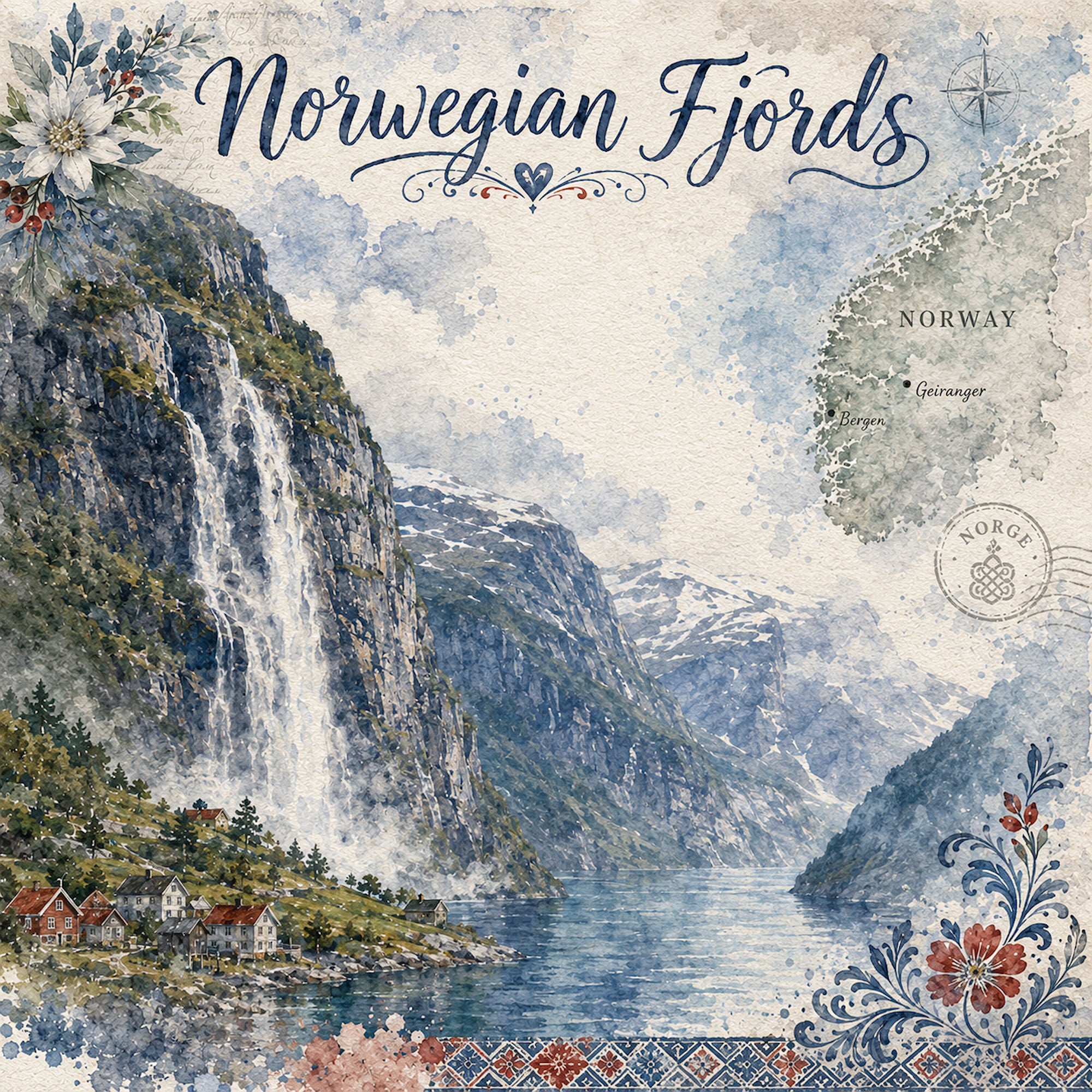 Norway Collection Norwegian Fjords 12 x 12 Double-Sided Scrapbook Paper by SSC Designs
