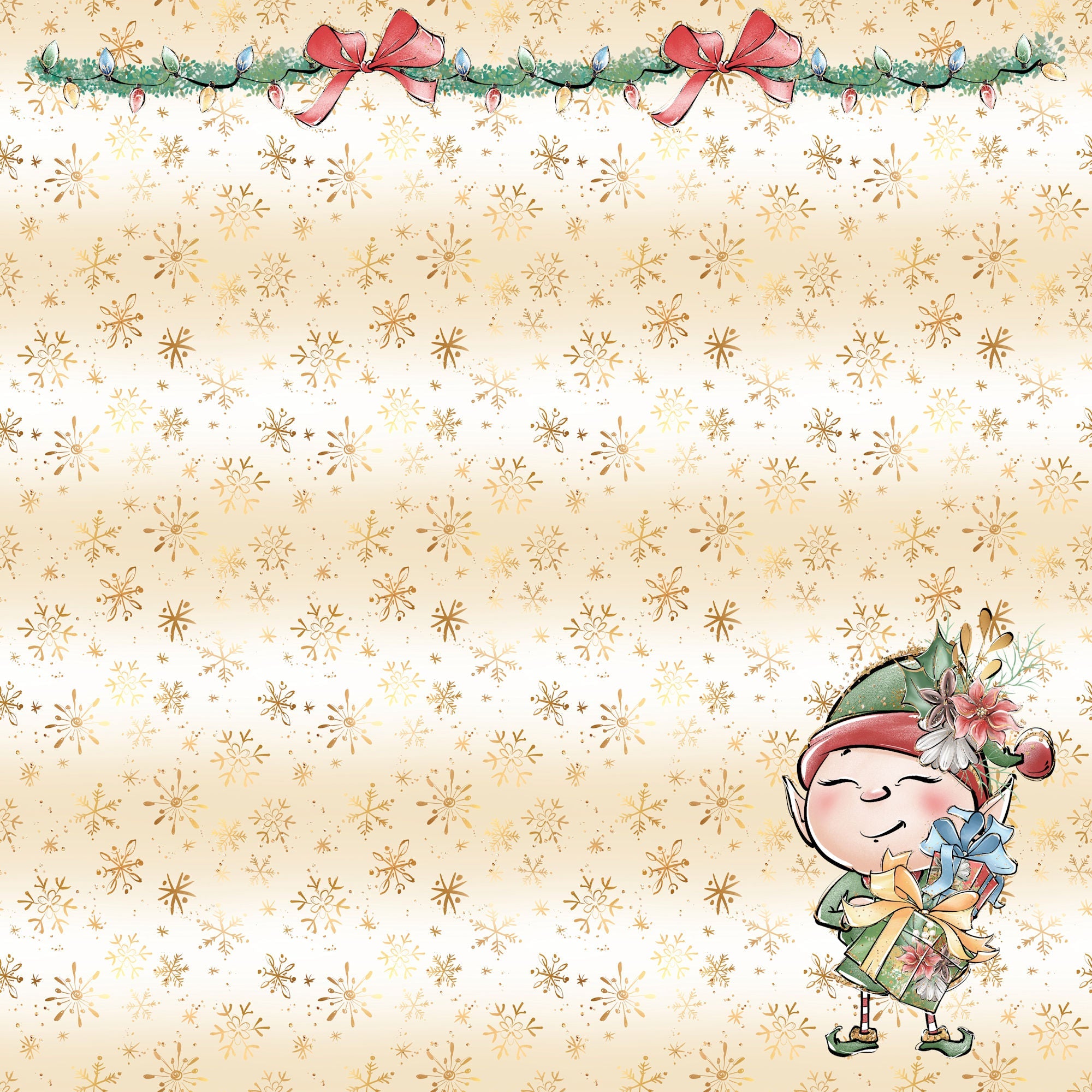 North Pole Collection Busy, Busy Elves 12 x 12 Double-Sided Scrapbook Paper by SSC Designs