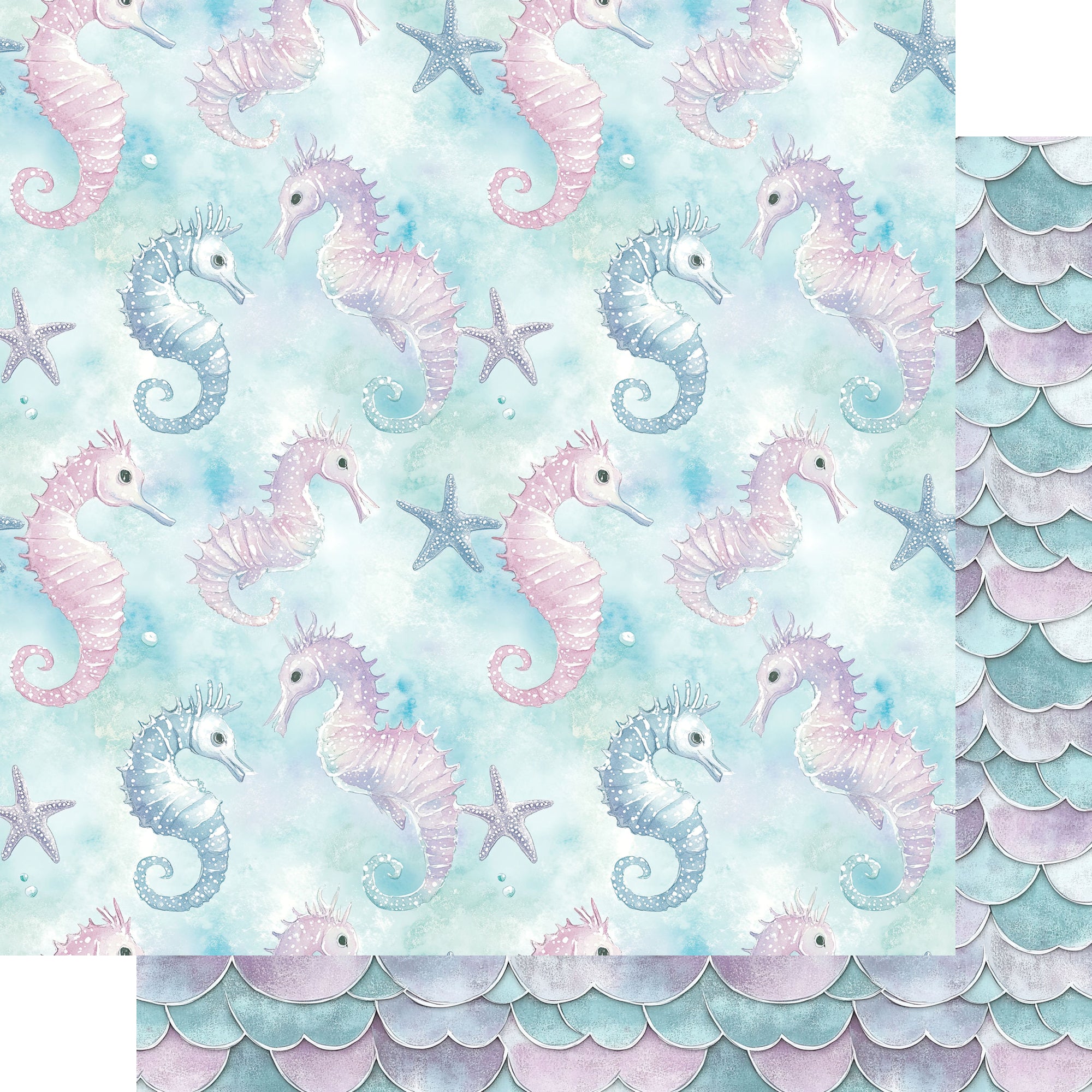 Ocean Serenity Collection Sea Horses 12 x 12 Double-Sided Scrapbook Paper by SSC Designs