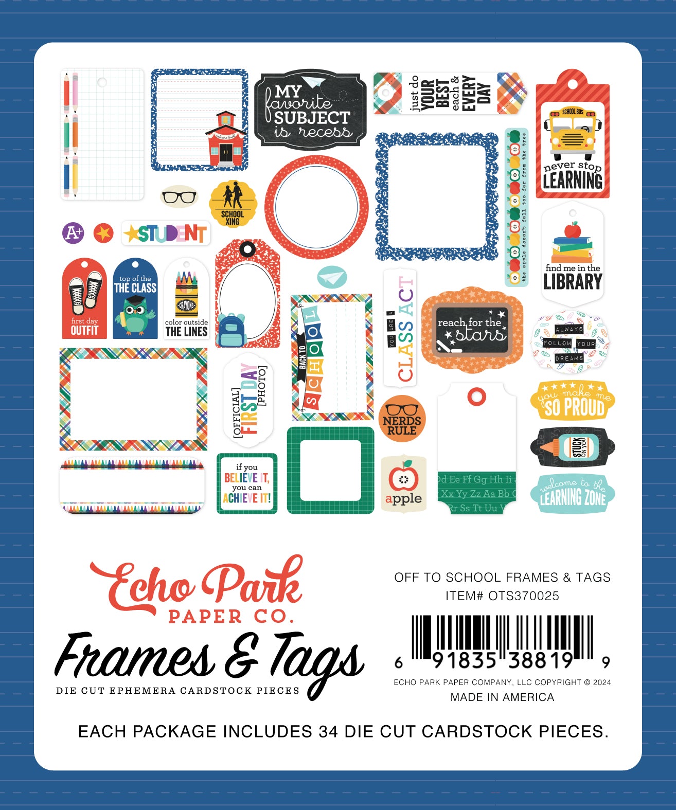 Off to School Collection Scrapbook Frames & Tags by Echo Park Paper