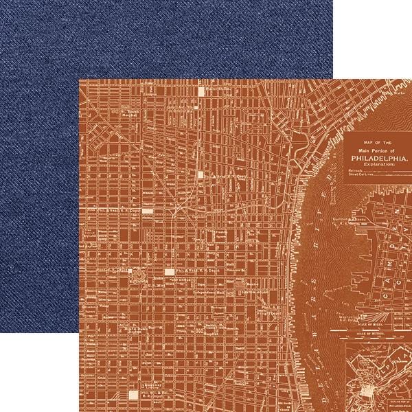 Let Freedom Ring Collection Philadelphia Map 12 x 12 Double-Sided Scrapbook Paper by Paper House Productions