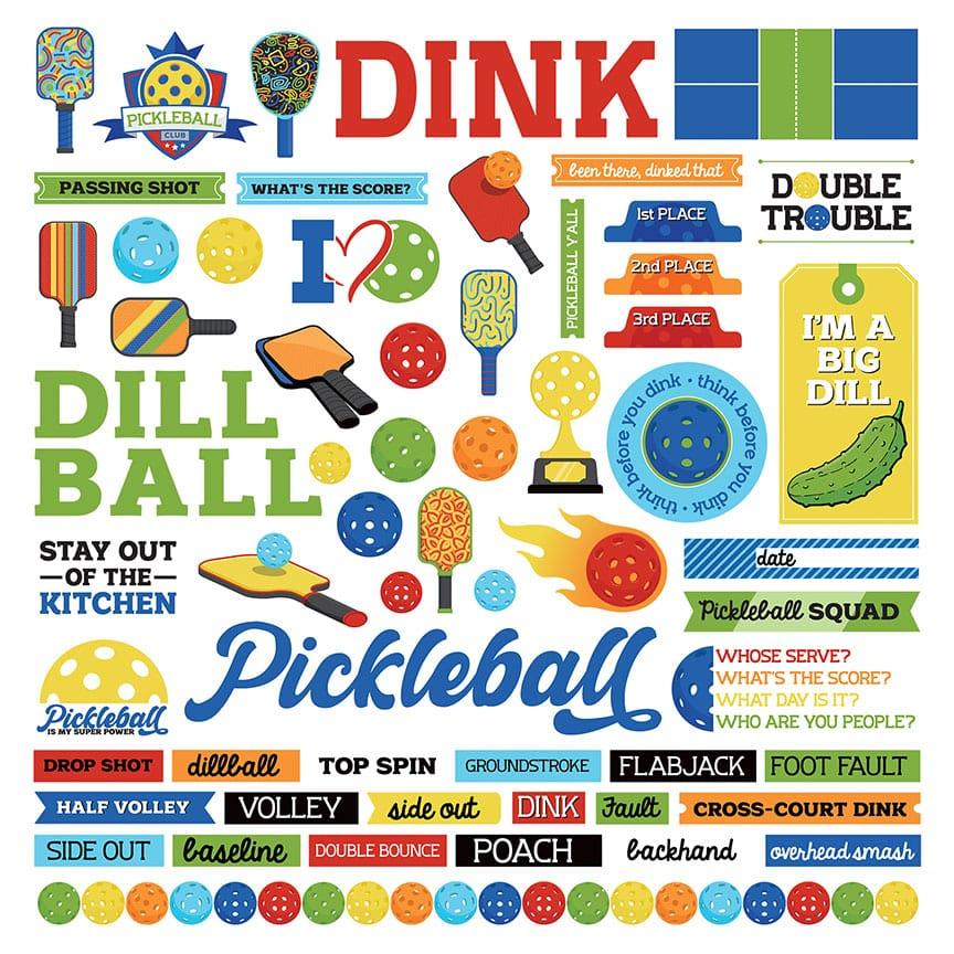 Pickleball Collection 12 x 12 Scrapbook Sticker Sheet by Photo Play Paper