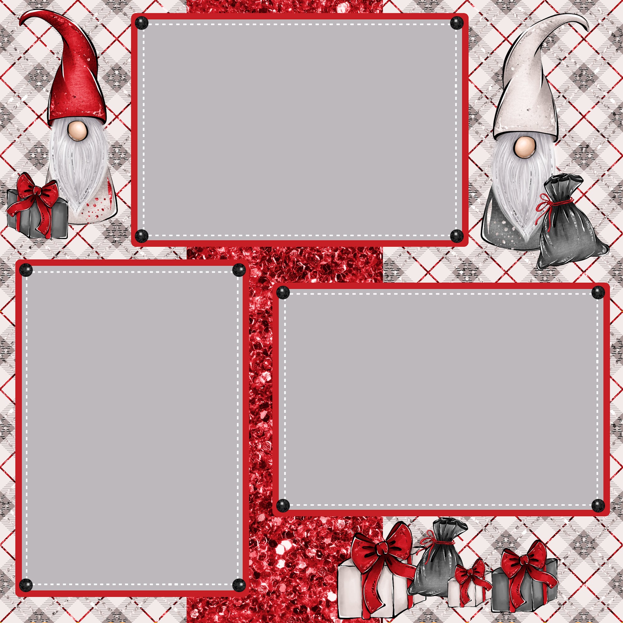 Merry Christmas Gnomes (2) - 12 x 12 Premade, Printed Scrapbook Pages by SSC Designs