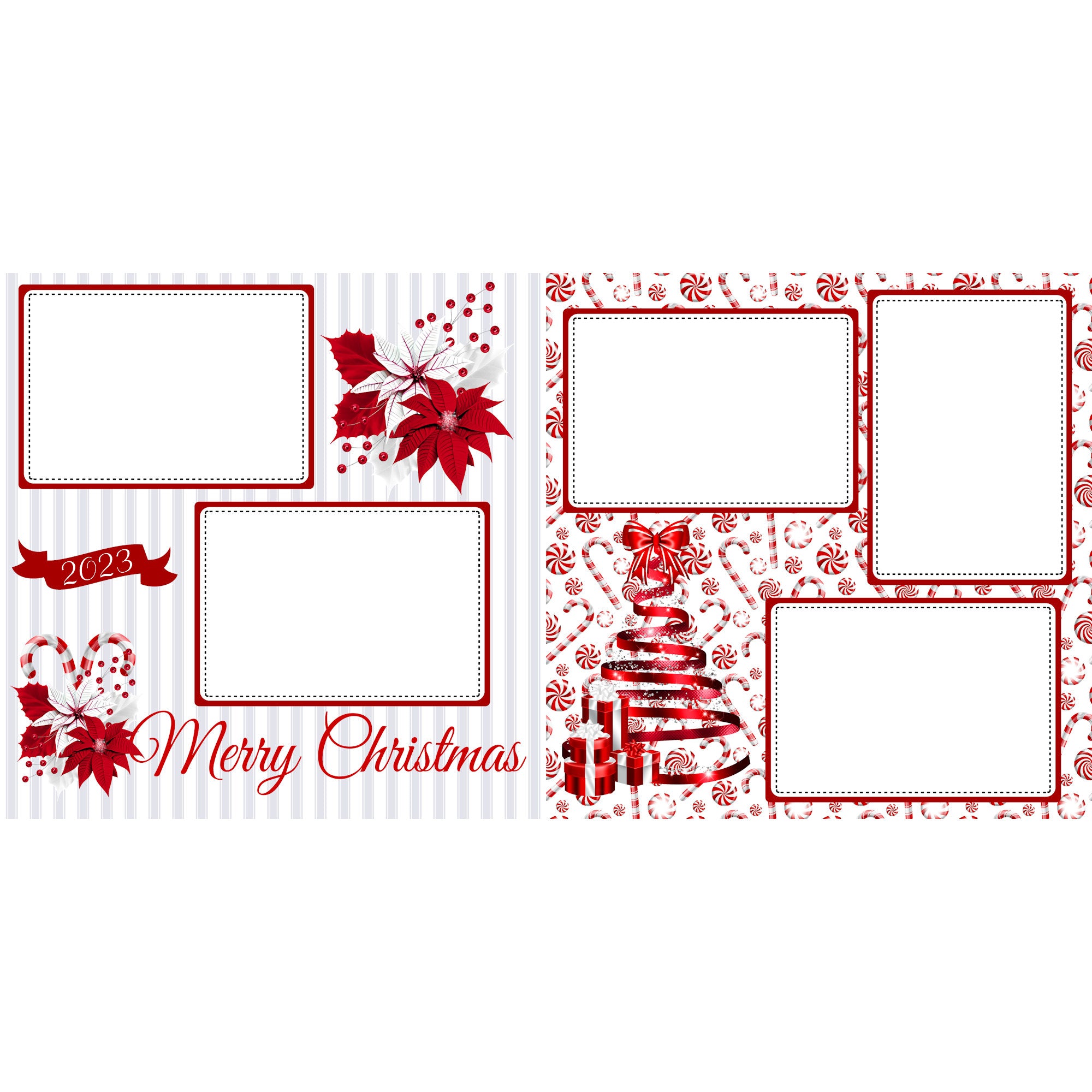 Peppermint Christmas 2023 (2) - 12 x 12 Premade, Printed Scrapbook Pages by SSC Designs