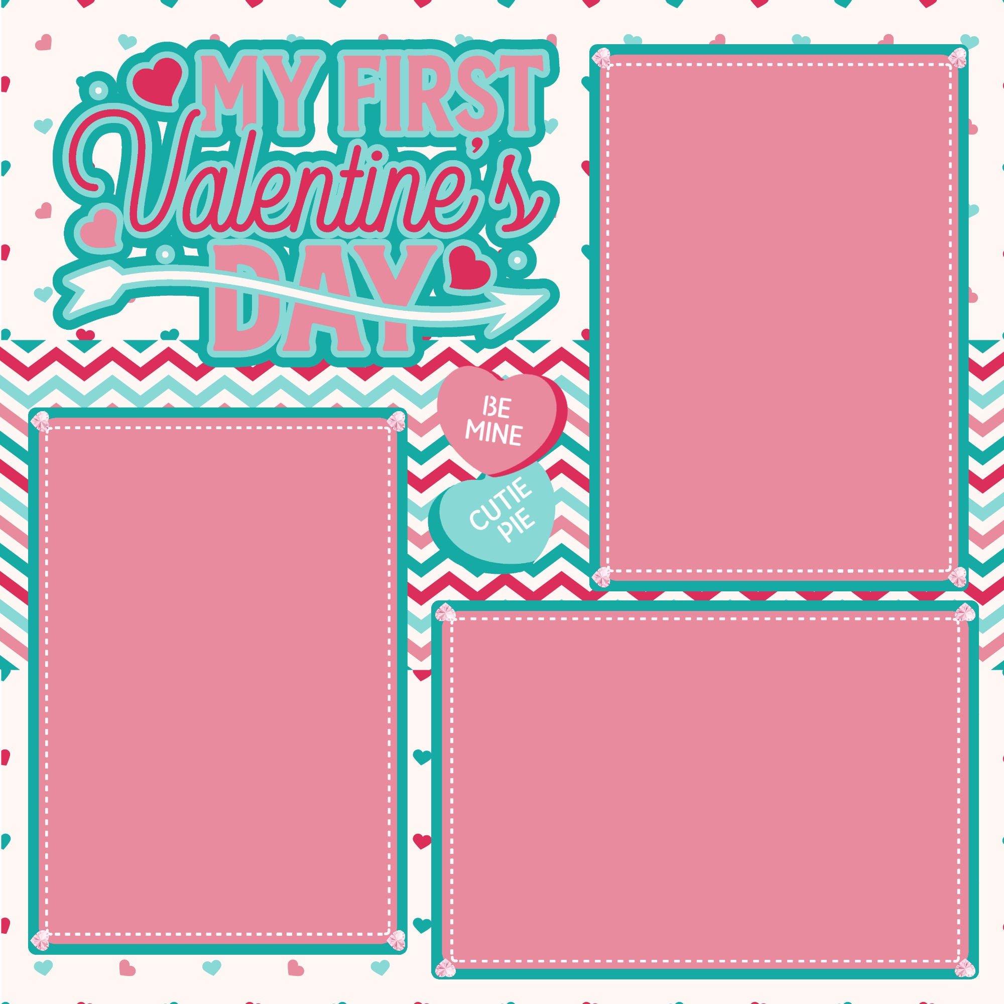My First Valentine's Day (2) - 12 x 12 Premade, Printed Scrapbook Pages by SSC Designs