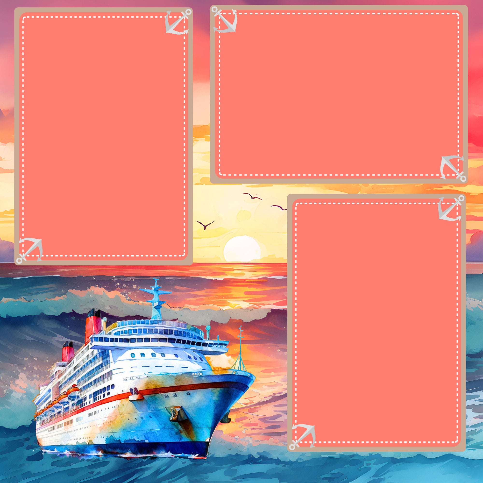 Cruising Collection Sunset Cruise (2) - 12 x 12 Premade, Printed Scrapbook Pages by SSC Designs