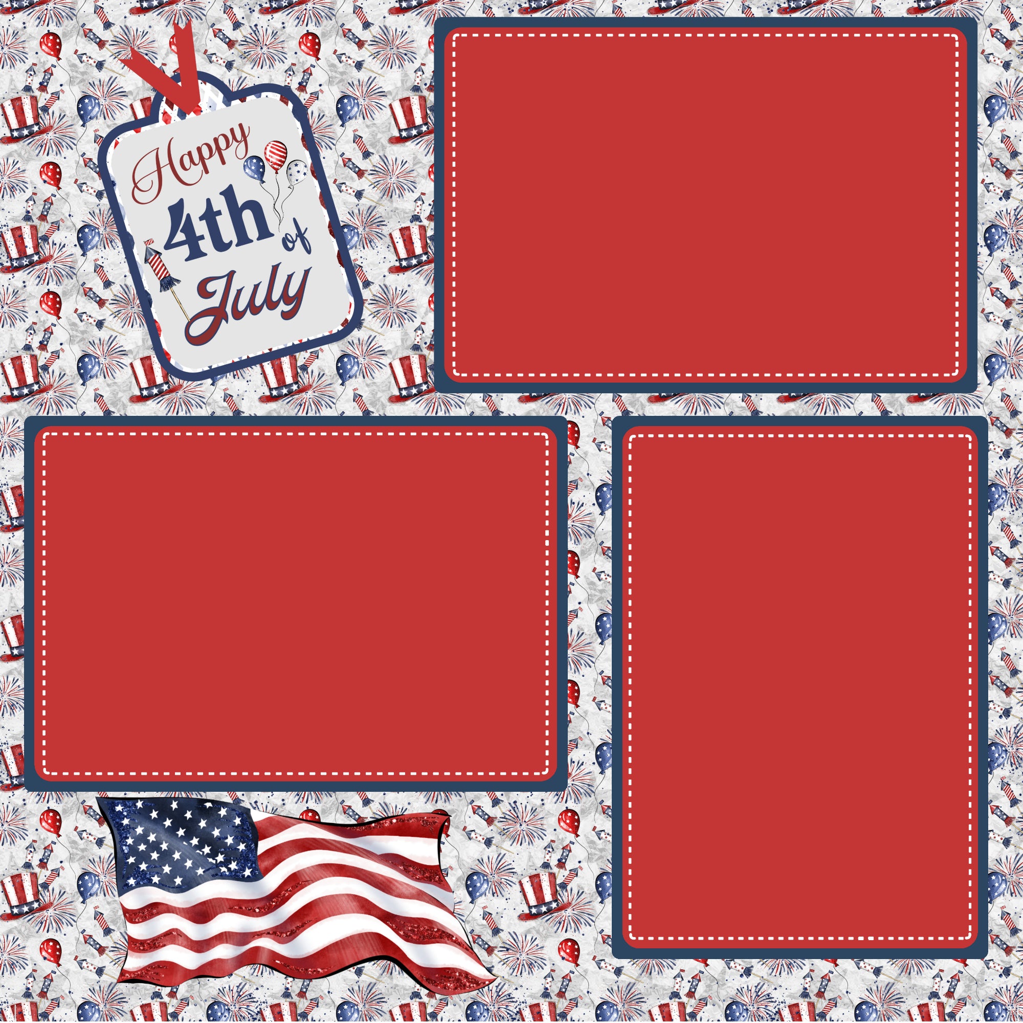 Patriotic Collection Happy 4th of July (2) - 12 x 12 Premade, Printed Scrapbook Pages by SSC Designs