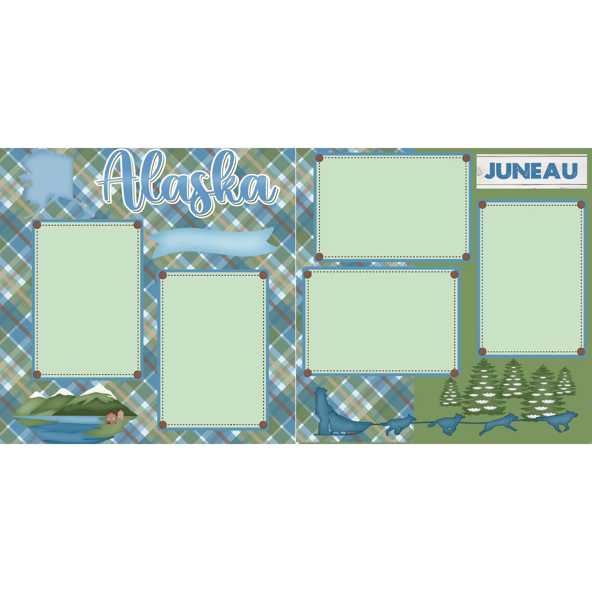 Juneau, Alaska Dog Sledding (2) - 12 x 12 Printed Scrapbook Pages by SSC Designs