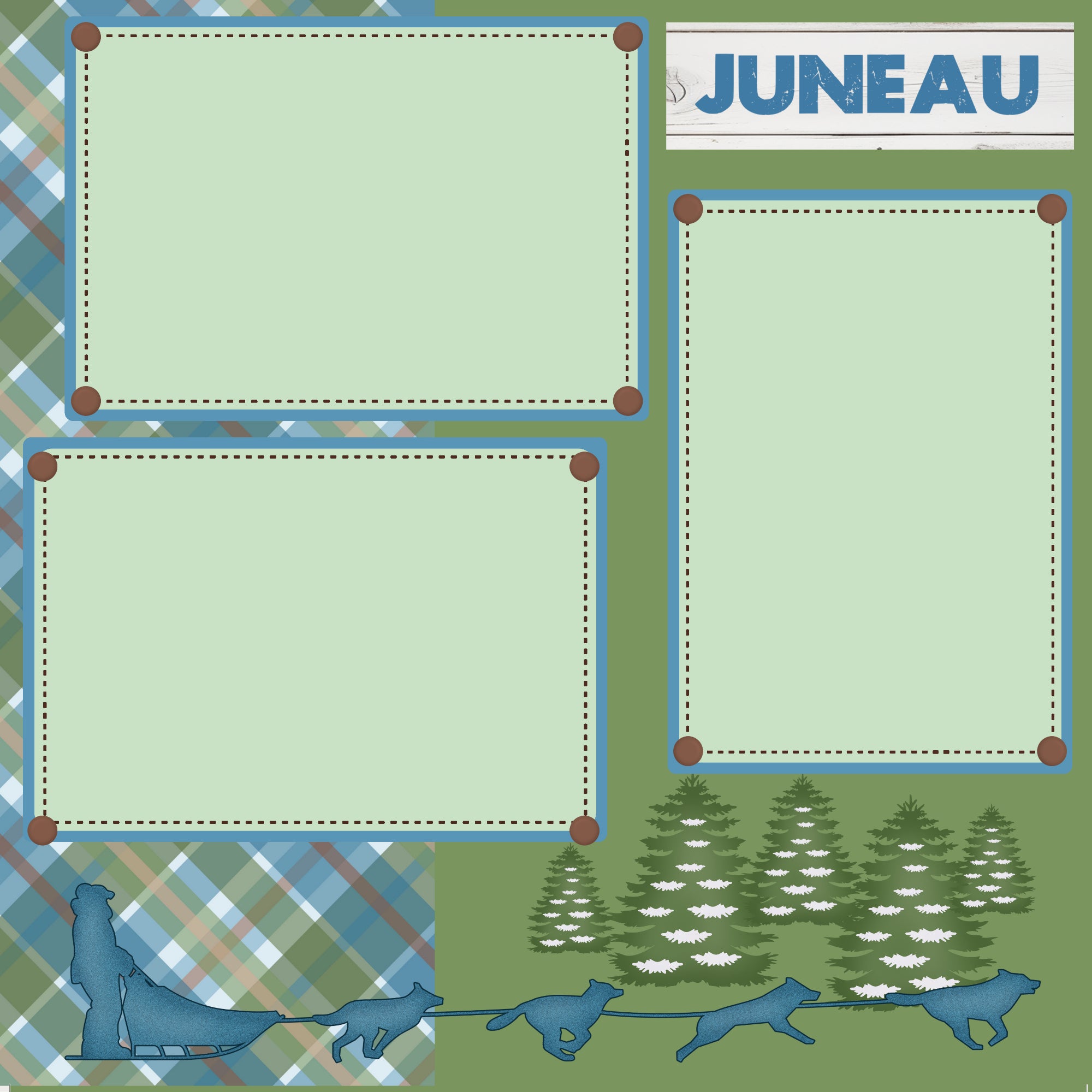 Juneau, Alaska Dog Sledding (2) - 12 x 12 Printed Scrapbook Pages by SSC Designs