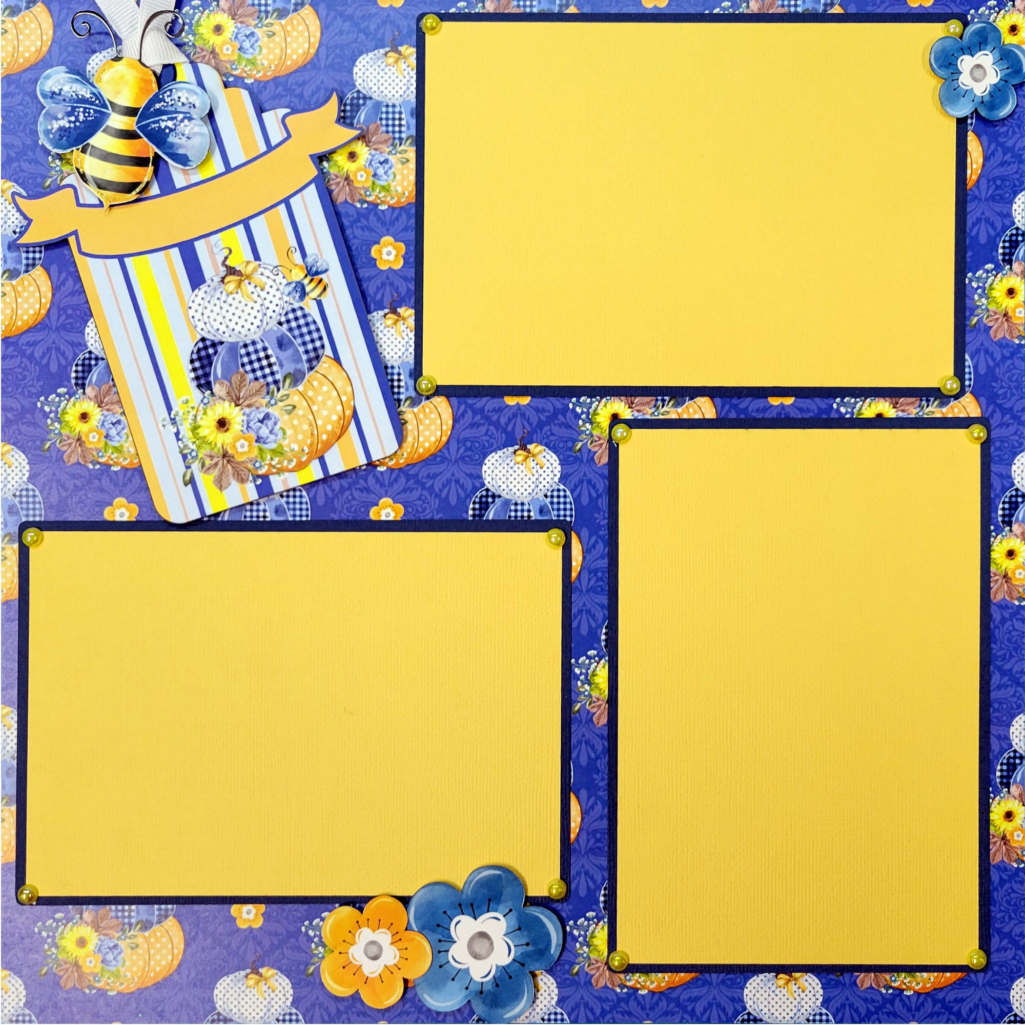 Bumblebee Fall (2) - 12 x 12 Pages, Fully-Assembled & Hand-Crafted 3D Scrapbook Premade by SSC Designs