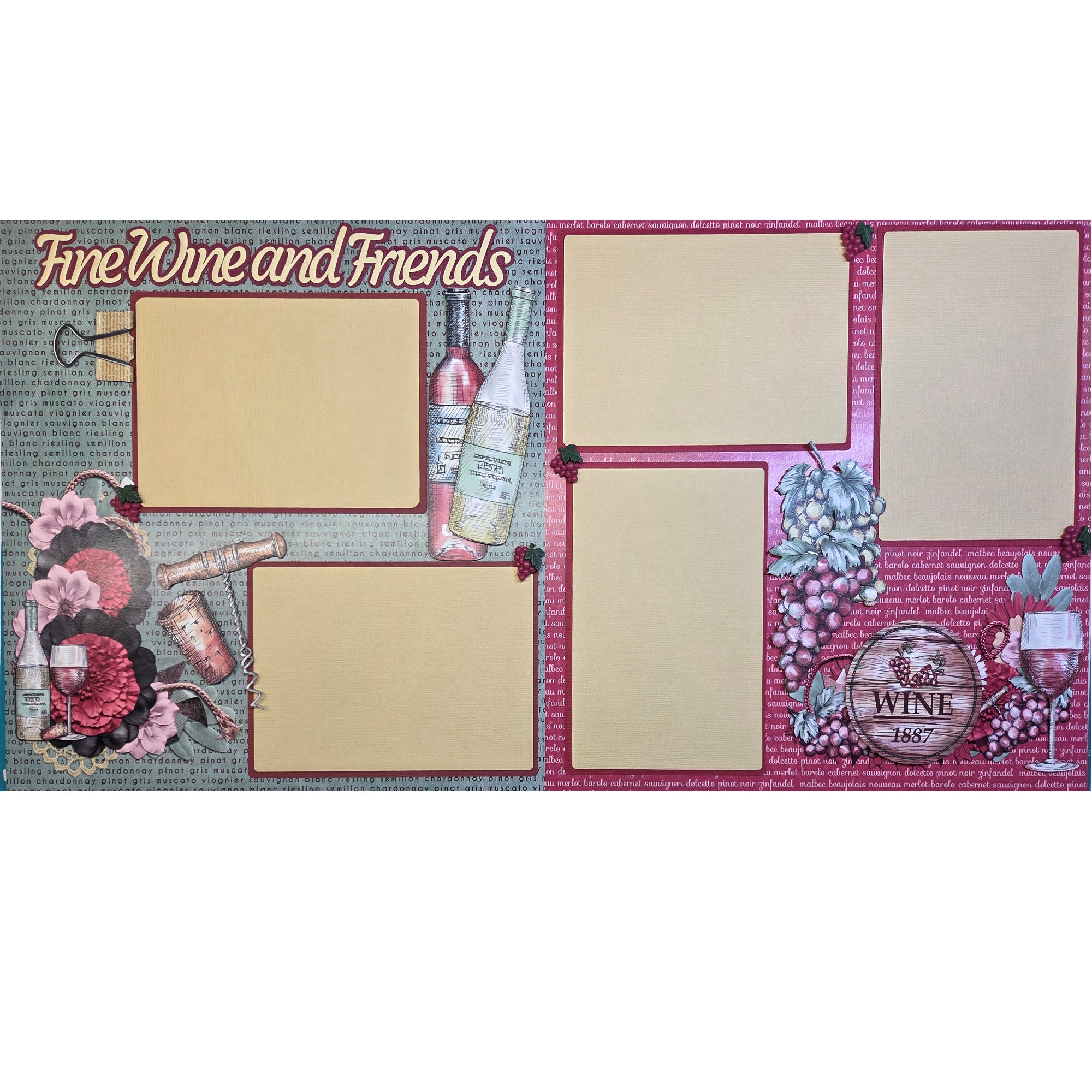 Fine Wine & Friends (2) - 12 x 12 Pages, Fully-Assembled & Hand-Crafted 3D Scrapbook Premade by SSC Designs