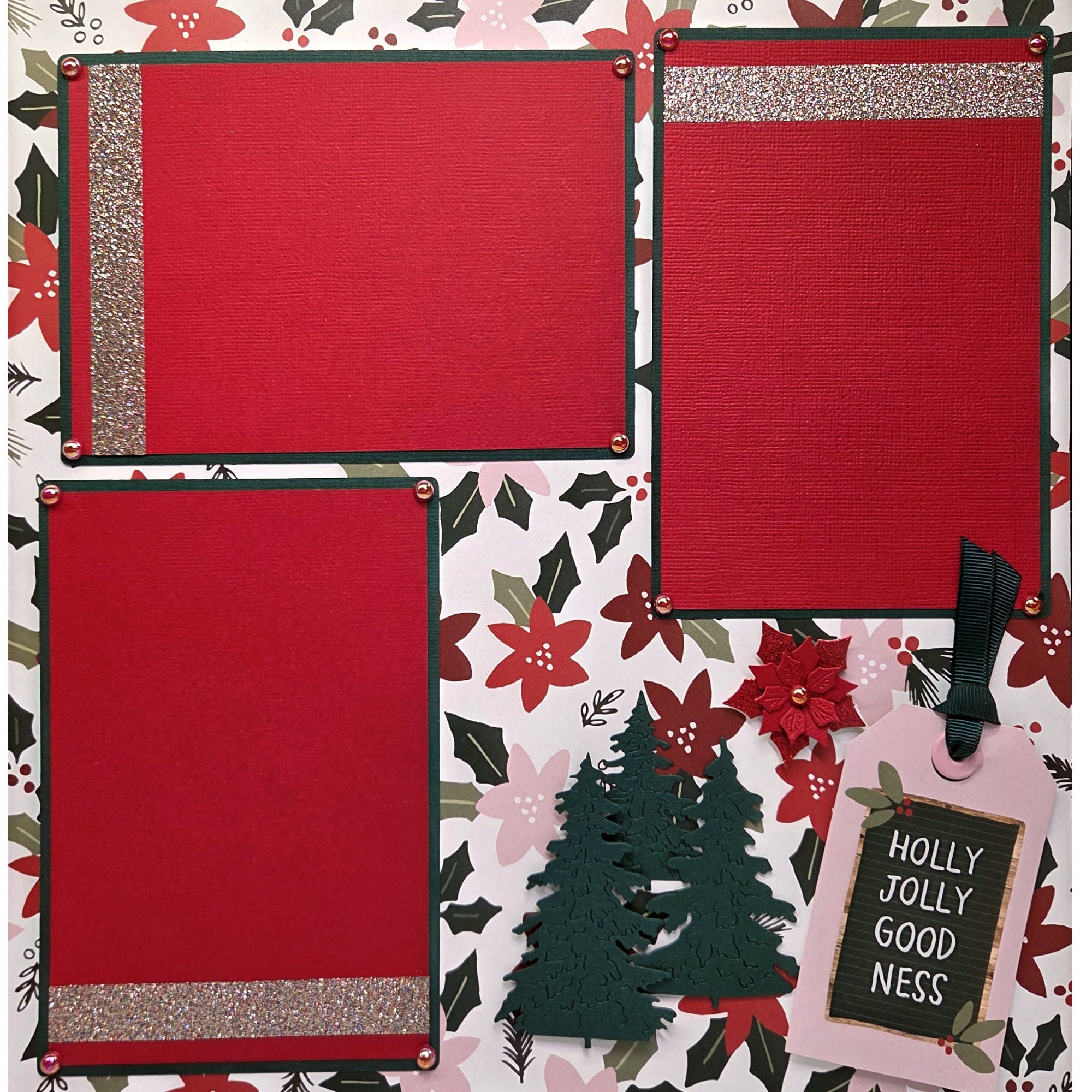 Merry Christmas Poinsettias 2 - 12 x 12 Pages, Fully-Assembled & Hand-Crafted 3D Scrapbook Premade by SSC Designs