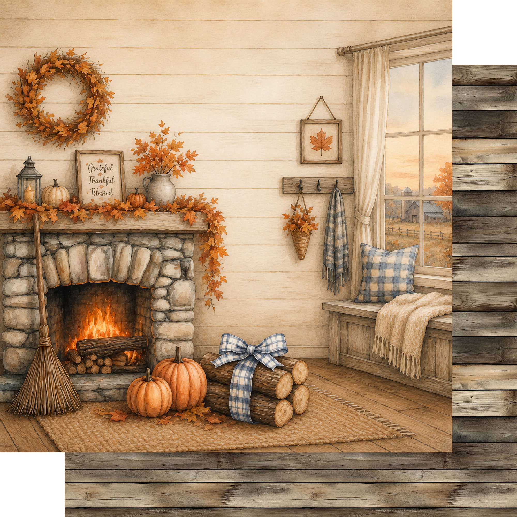Pumpkin Cottage Collection Fireside Harvest 12 x 12 Double-Sided Scrapbook Paper by SSC Designs