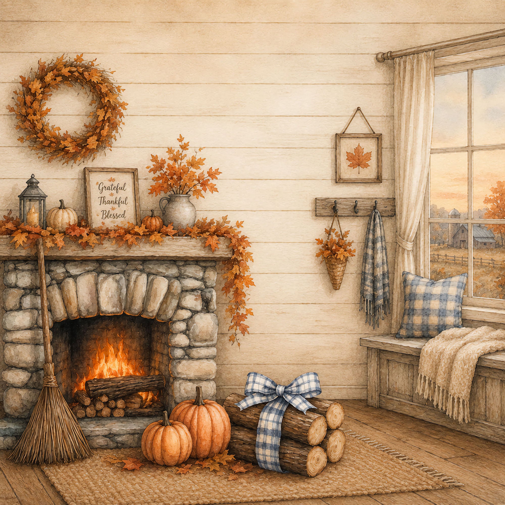 Pumpkin Cottage Collection Fireside Harvest 12 x 12 Double-Sided Scrapbook Paper by SSC Designs