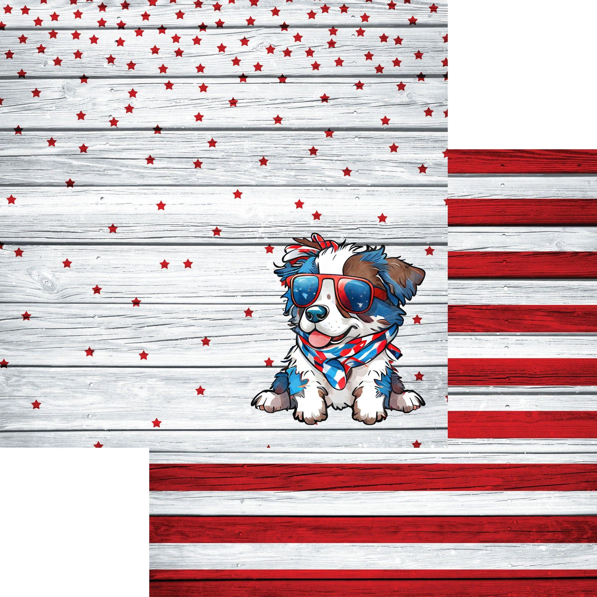 Patriotic Pups Collection Australian Shepherd 12 x 12 Double-Sided Scrapbook Paper by SSC Designs