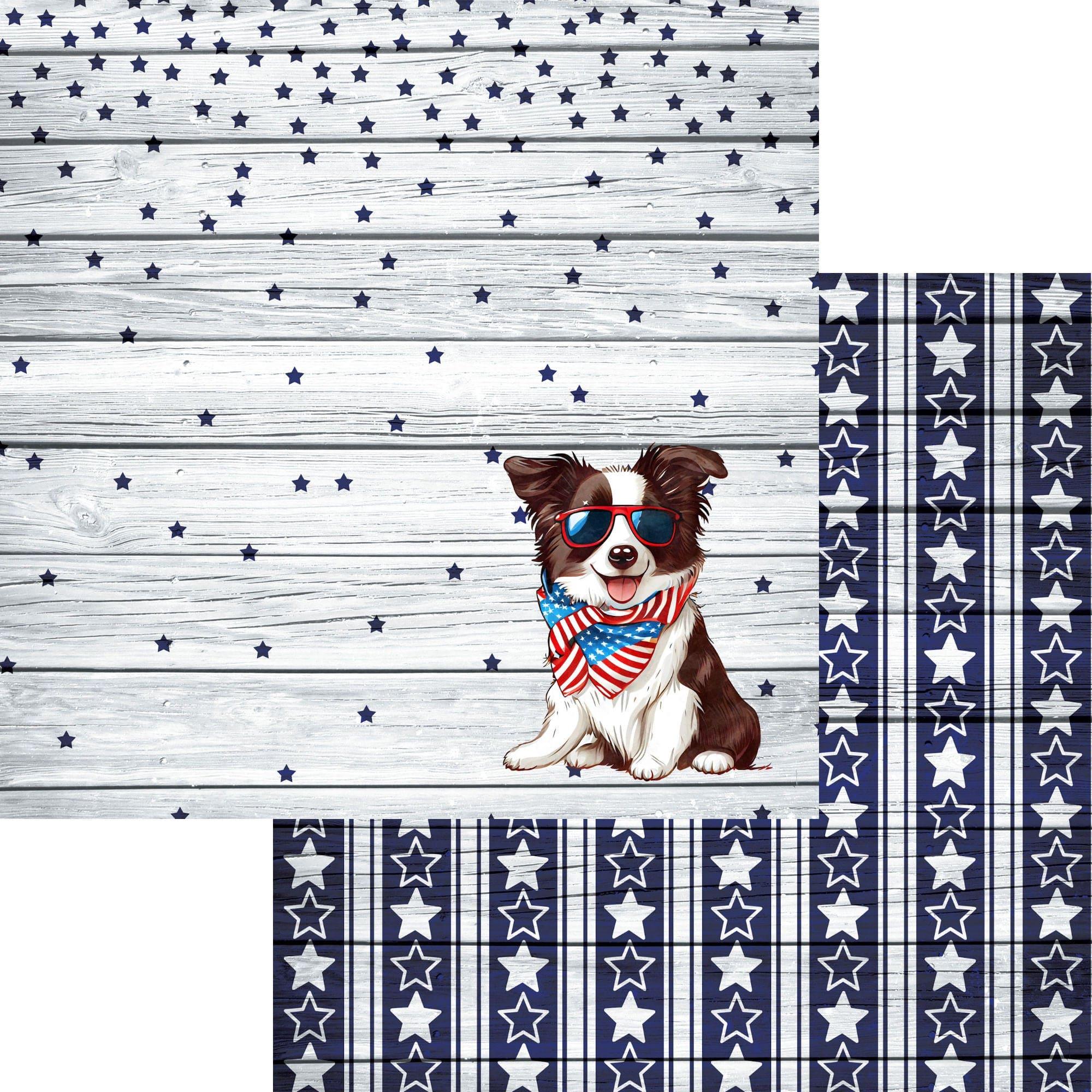 Patriotic Pups Collection Border Collie 12 x 12 Double-Sided Scrapbook Paper by SSC Designs