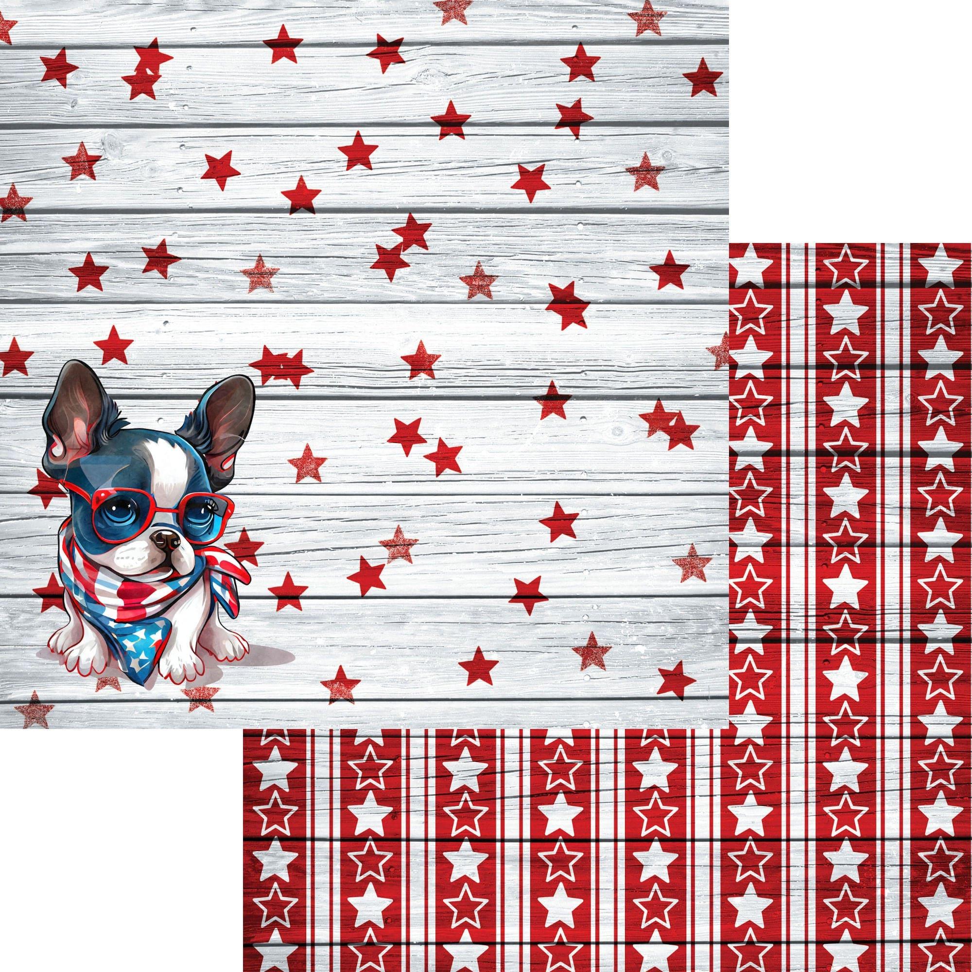 Patriotic Pups Collection Boston Terrier 12 x 12 Double-Sided Scrapbook Paper by SSC Designs