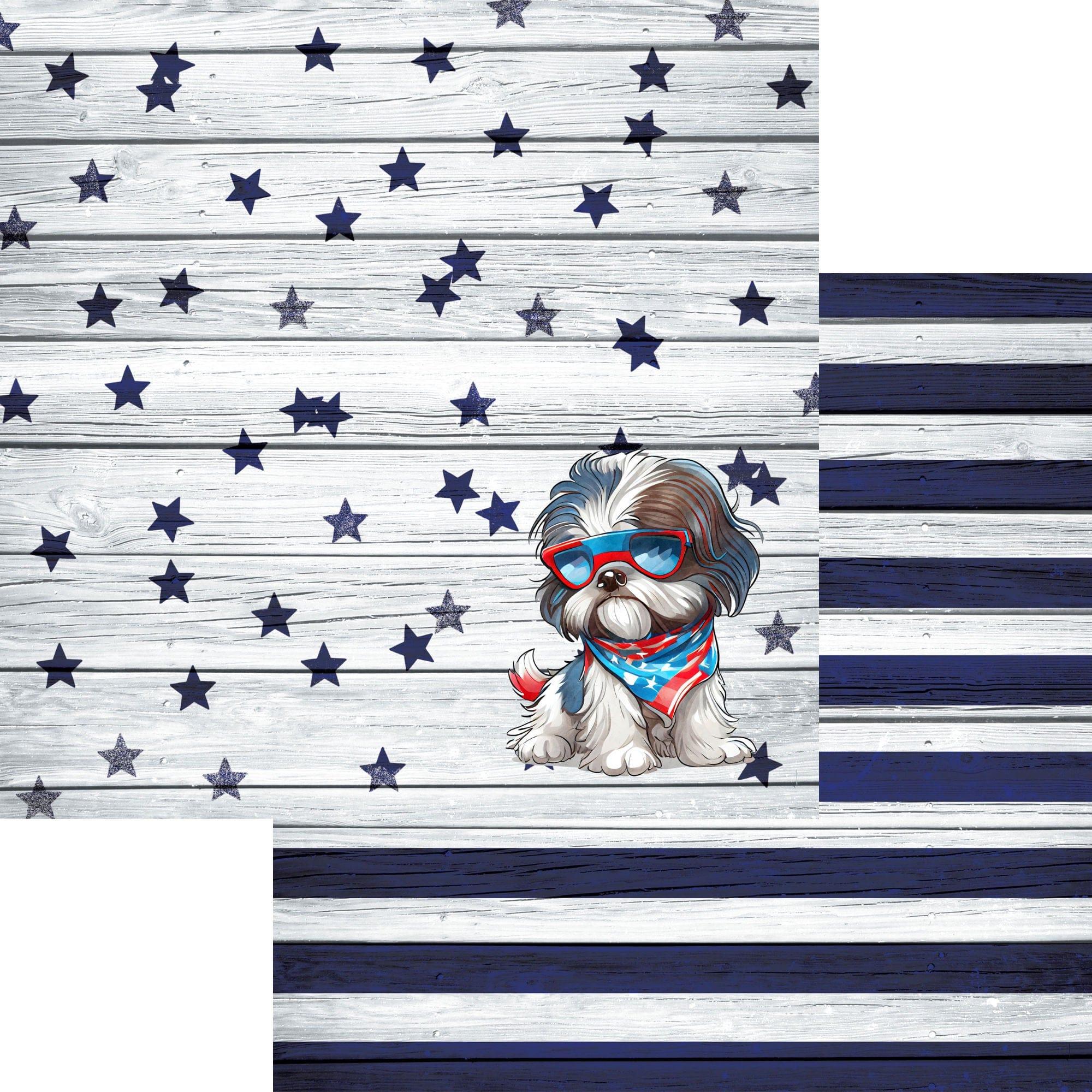 Patriotic Pups Collection Shih Tzu 12 x 12 Double-Sided Scrapbook Paper by SSC Designs