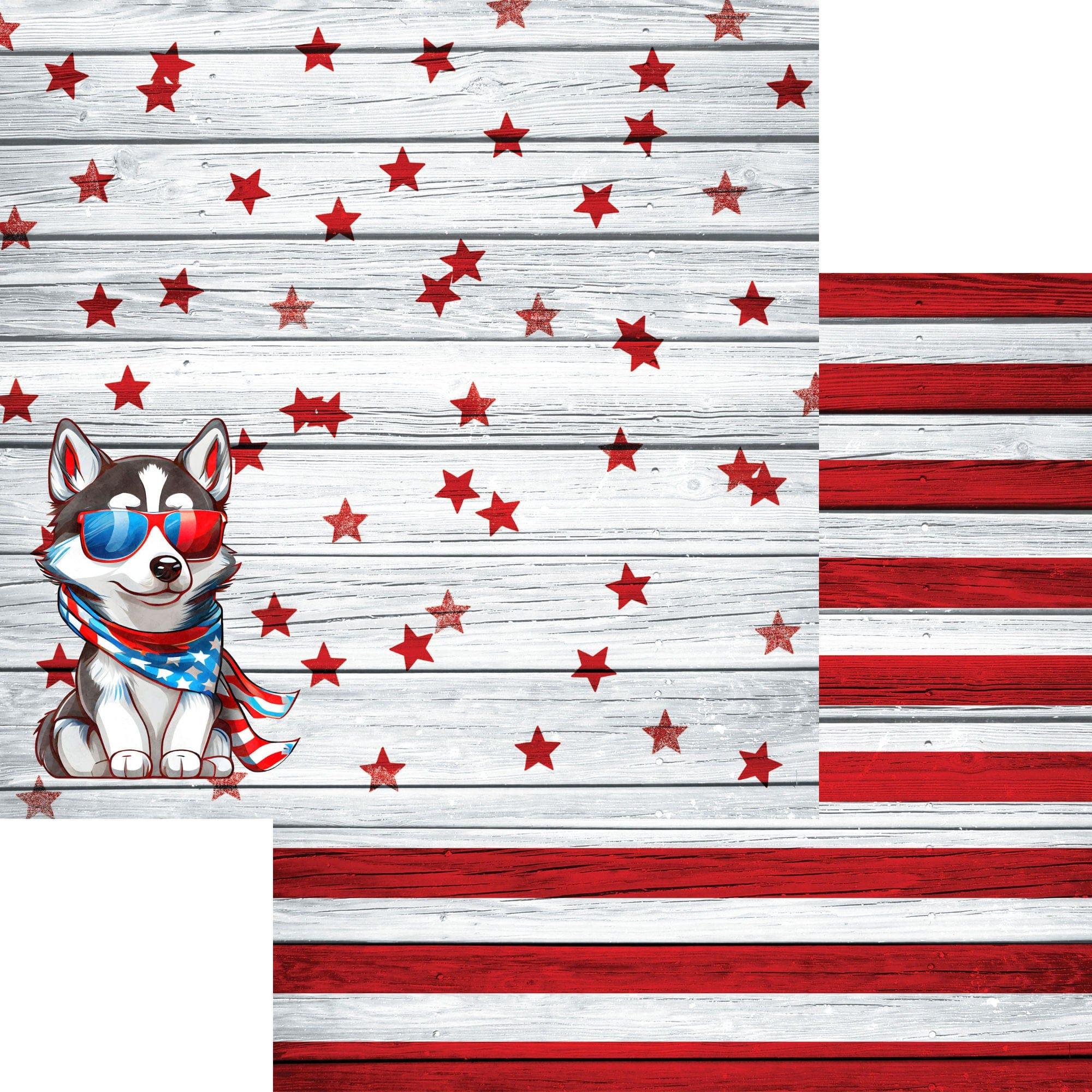 Patriotic Pups Collection Siberian Husky 12 x 12 Double-Sided Scrapbook Paper by SSC Designs - Scrapbook Supply Companies