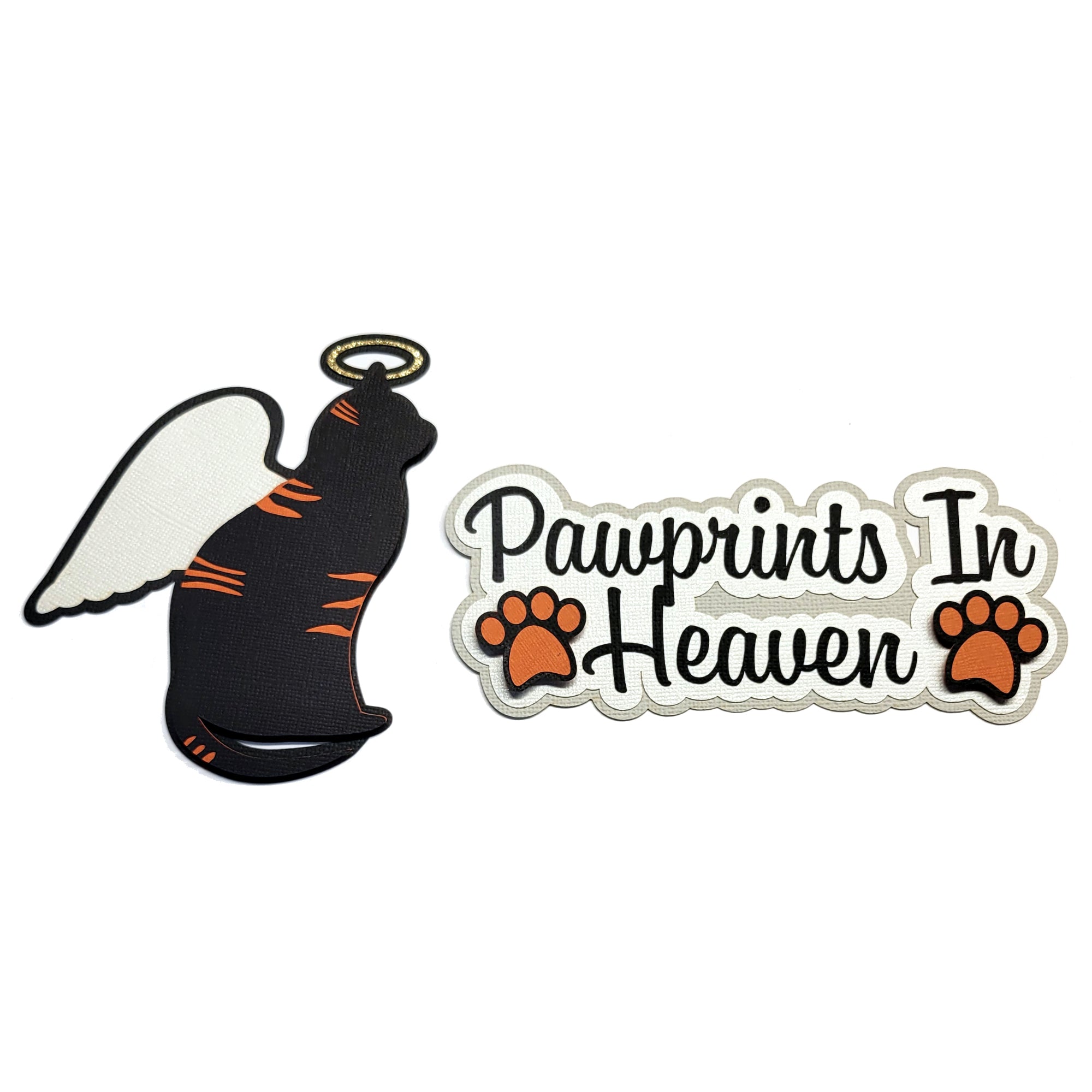 Cat Pawprints In Heaven 5 x 7 Title & Customizable Cat Laser Cut Scrapbook Embellishment by SSC Laser Design