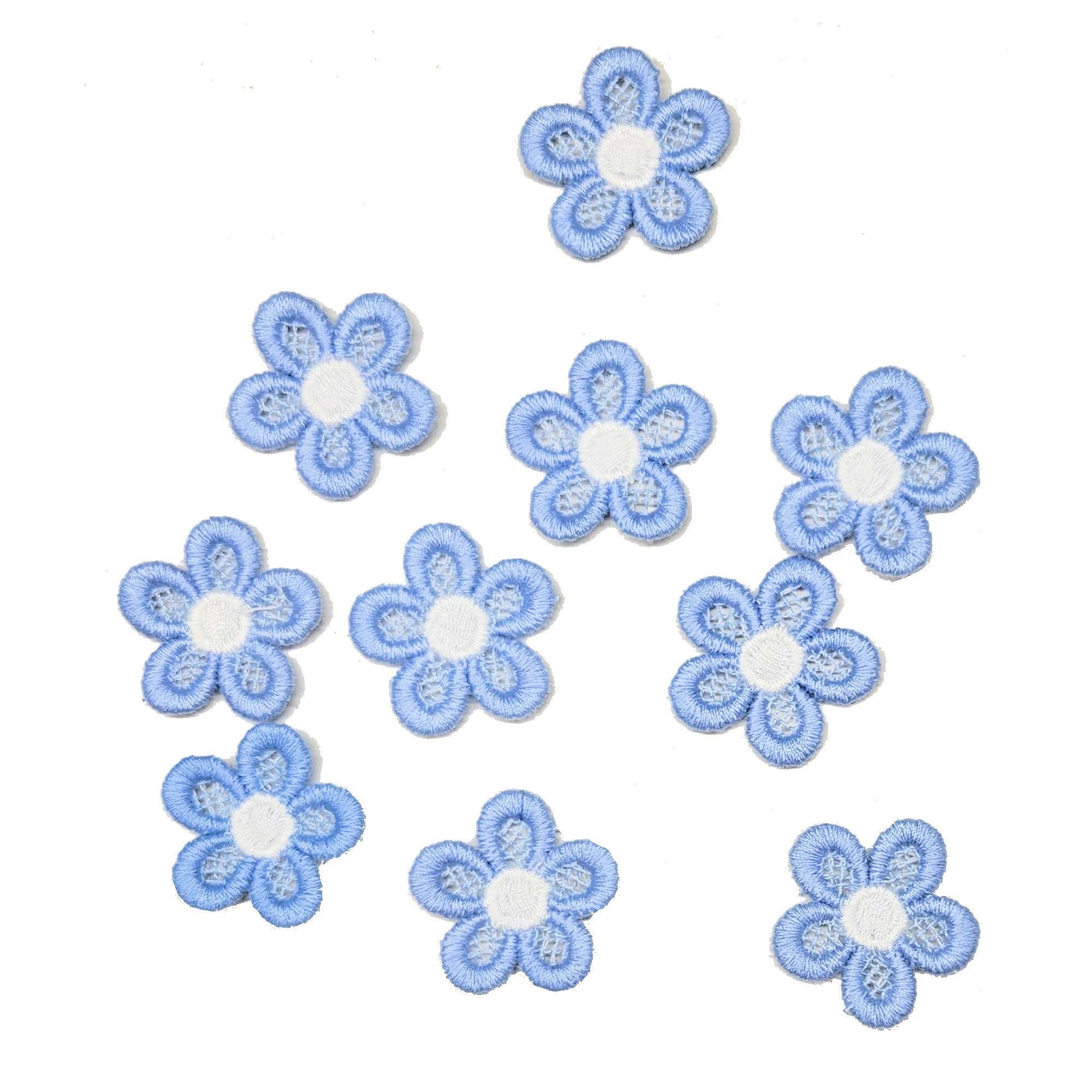 Embroidered Daisies Collection Blue & White 1" Scrapbook Flower Embellishments by SSC Designs - 10 Pieces - Scrapbook Supply Companies