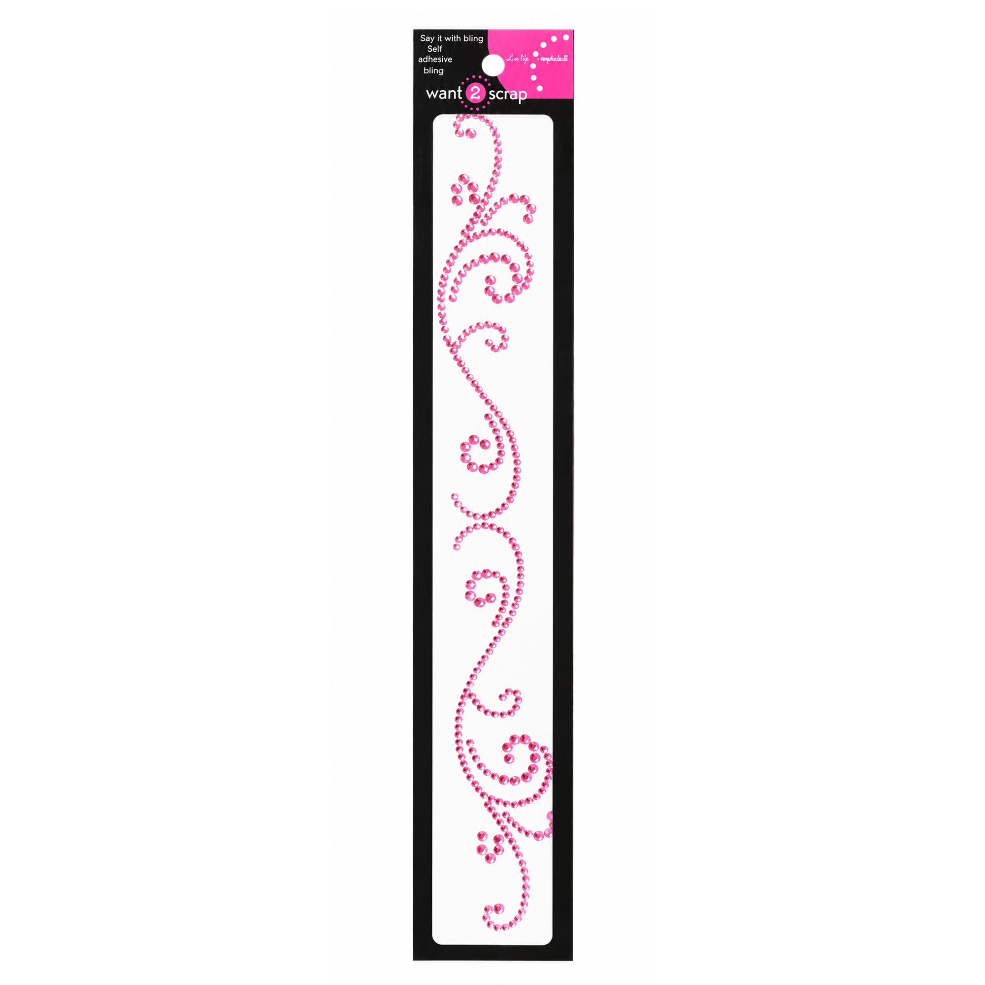 Say It With Bling Collection 2 x 11 Self-Adhesive Pink Rhinestone Flourish Swirl Scrapbook Bling by Want 2 Scrap