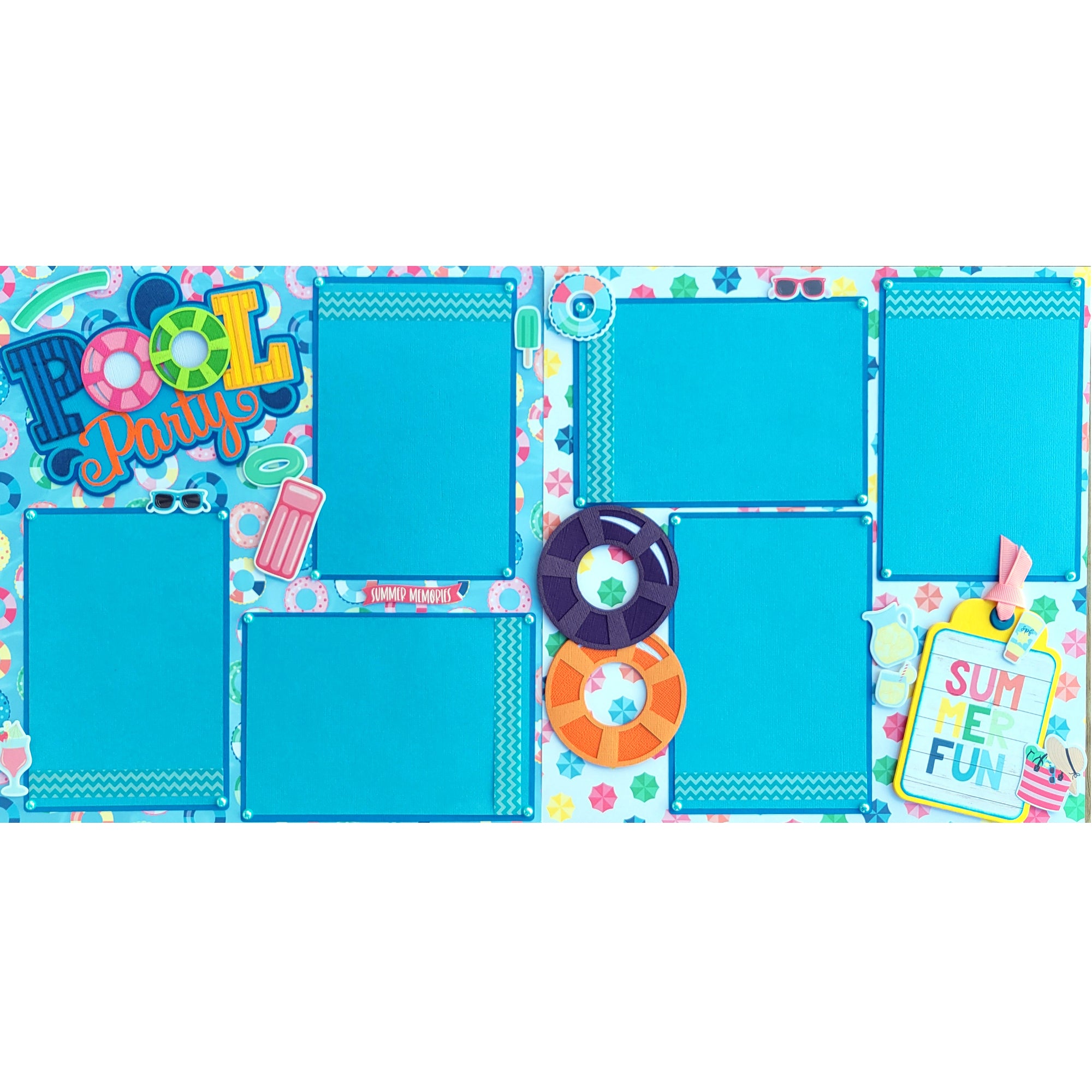 Summer Fun Pool Party (2) - 12 x 12 Pages, Fully-Assembled & Hand-Crafted 3D Scrapbook Premade by SSC Designs