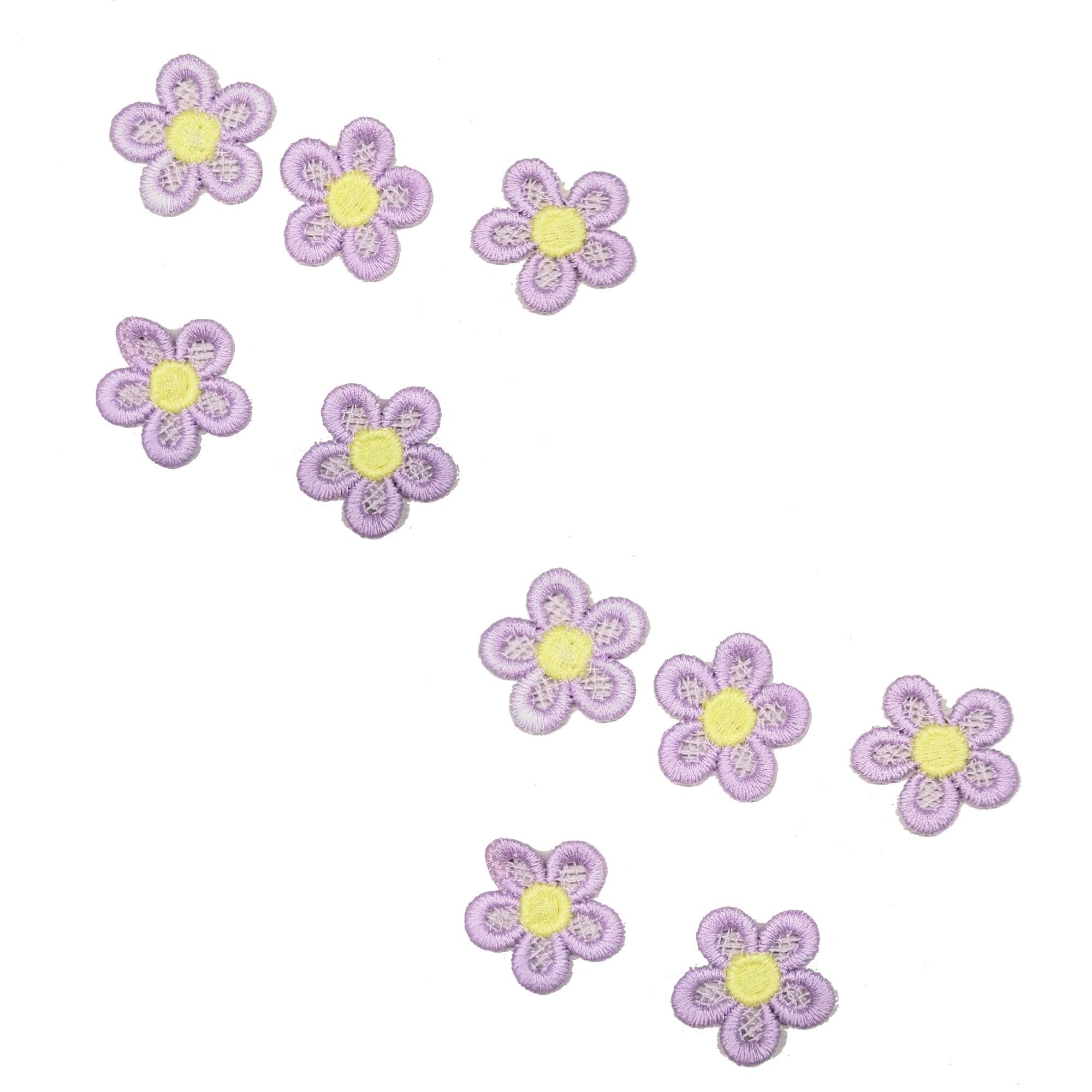 Embroidered Daisies Collection Purple & Yellow 1" Scrapbook Flower Embellishments by SSC Designs - 10 Pieces - Scrapbook Supply Companies