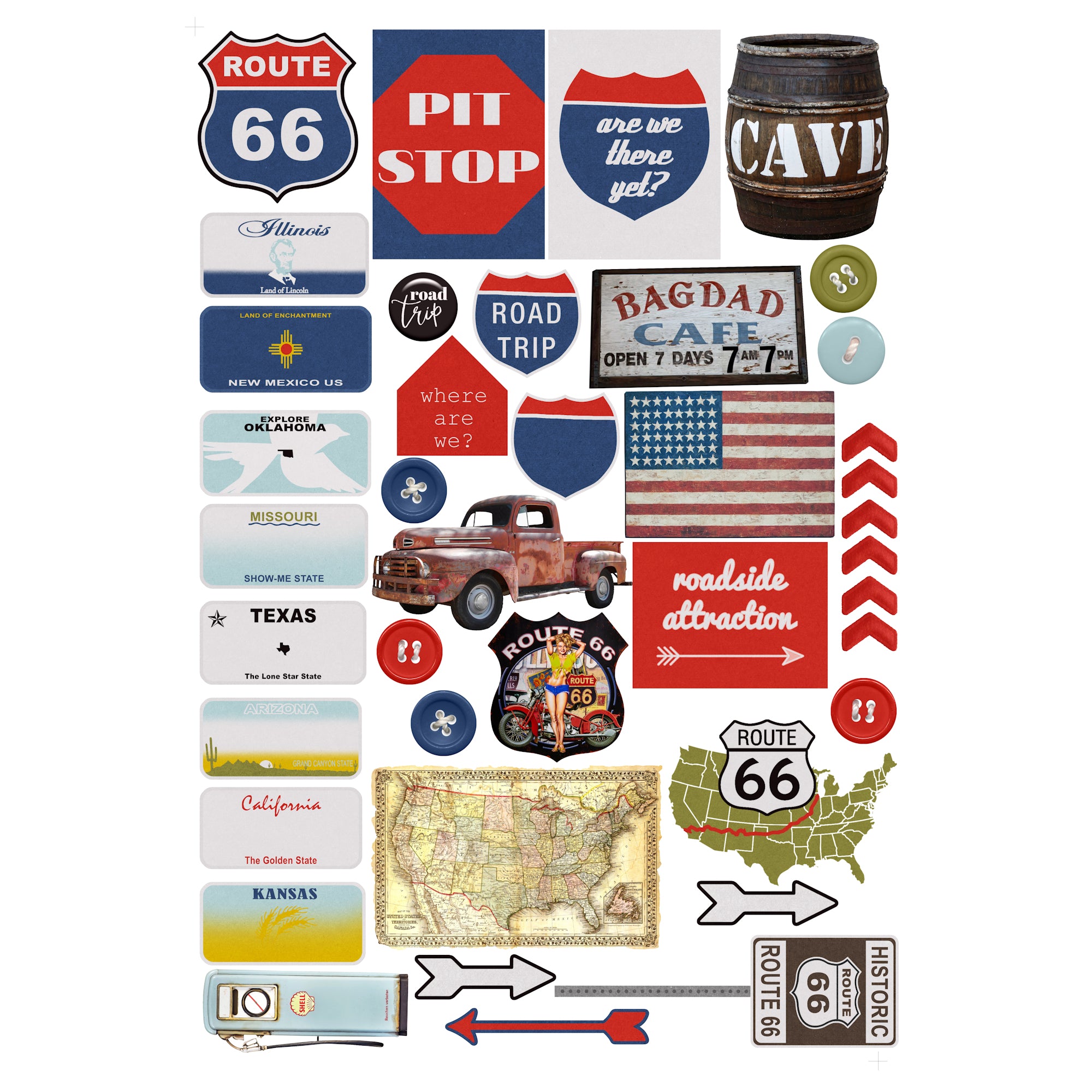 Route 66 Collection Laser Cut Scrapbook Ephemera Embellishments by SSC Designs