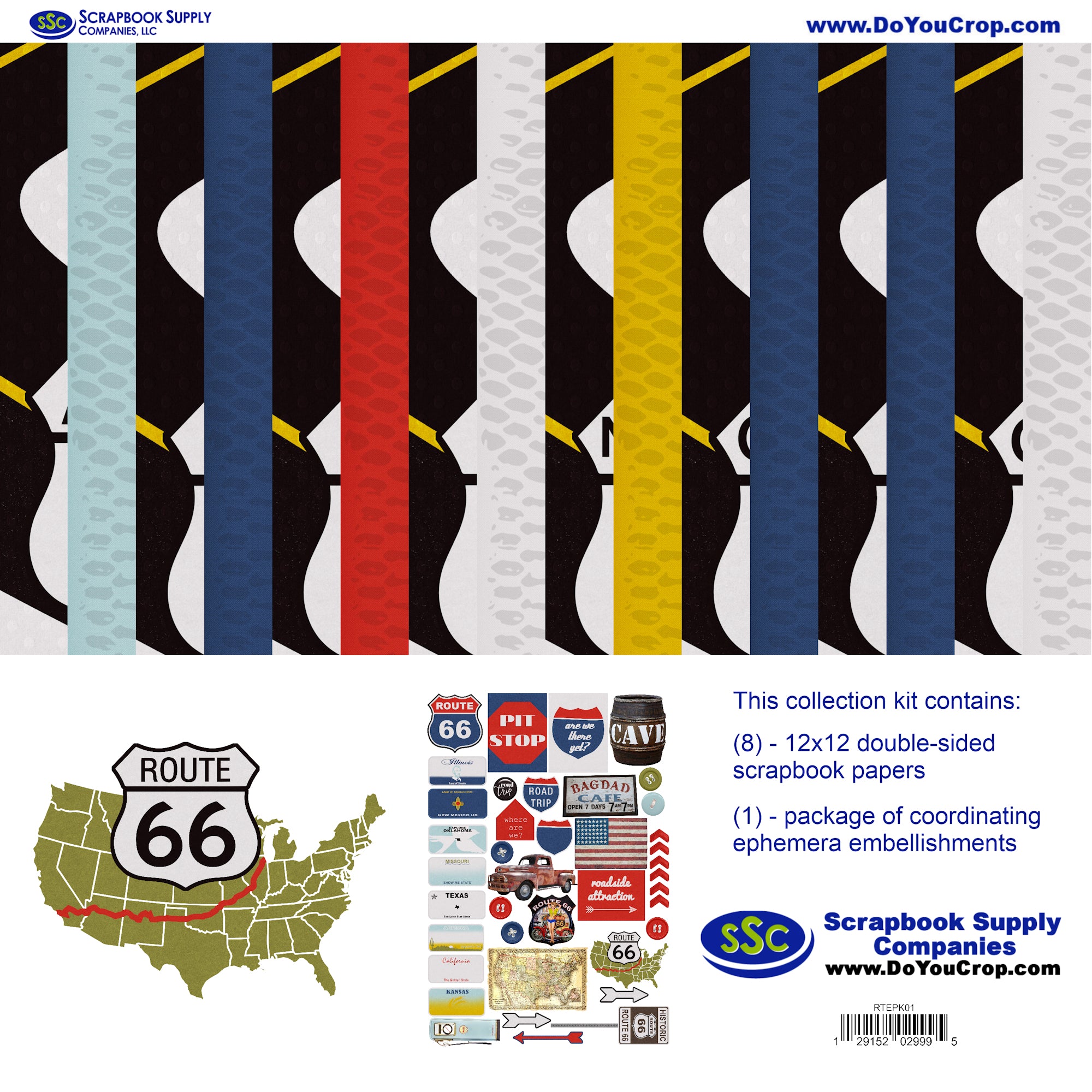 Route 66 12 x 12 Scrapbook Paper & Embellishment Kit by SSC Designs