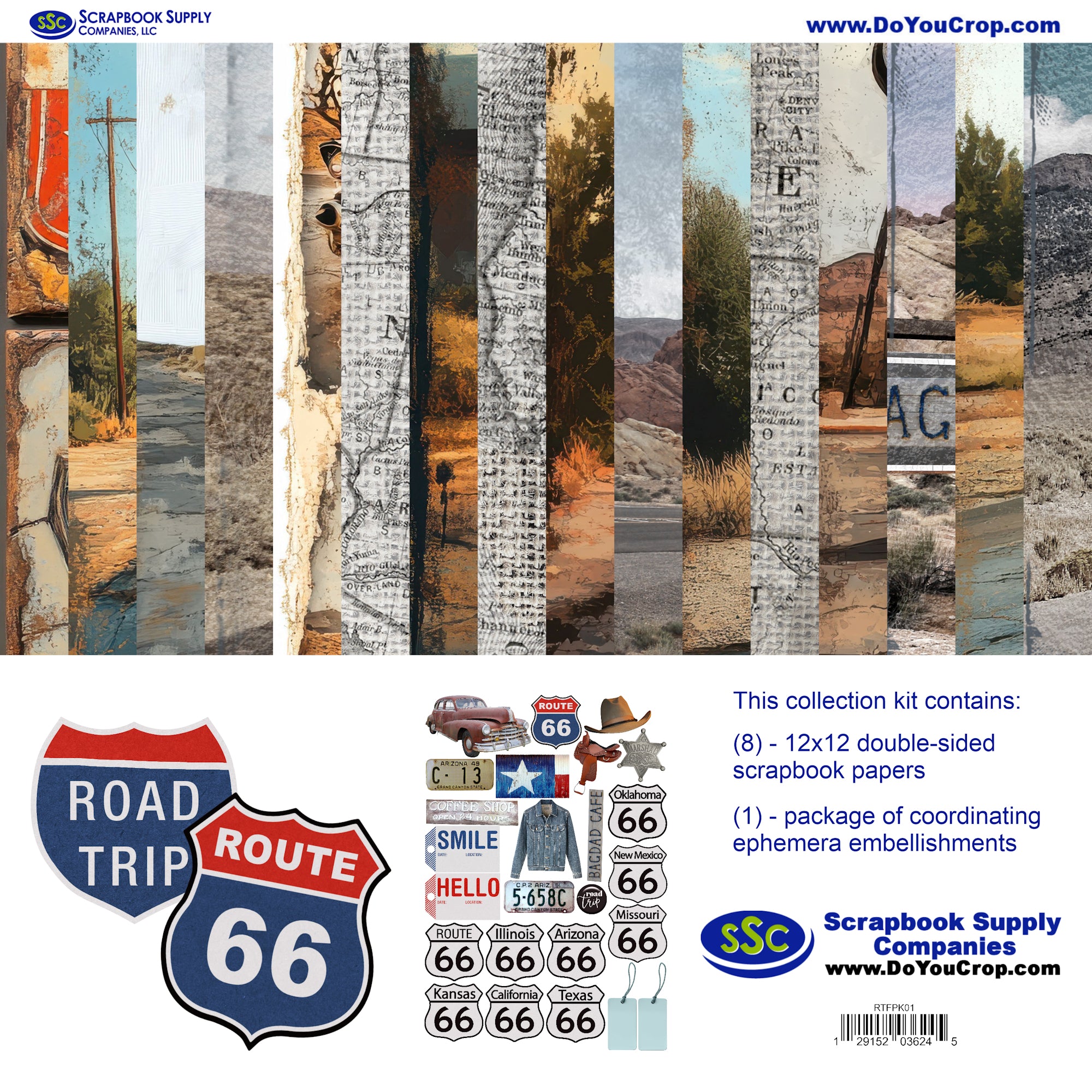 Road Trip Route 66 12 x 12 Scrapbook Paper & Embellishment Kit by SSC Designs