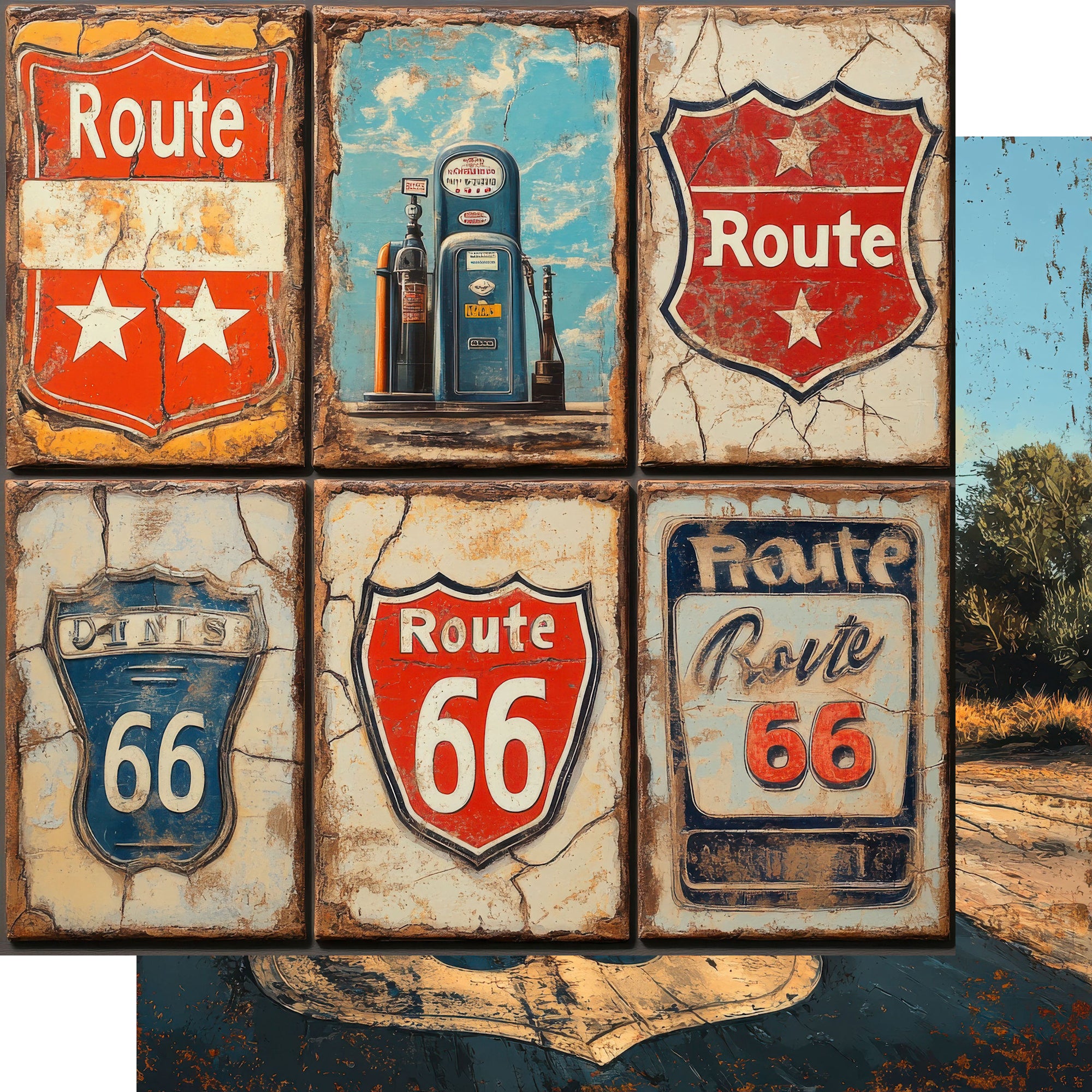 Road Trip Route 66 Collection Pit Stop Postcards 12 x 12 Double-Sided Scrapbook Paper by SSC Designs