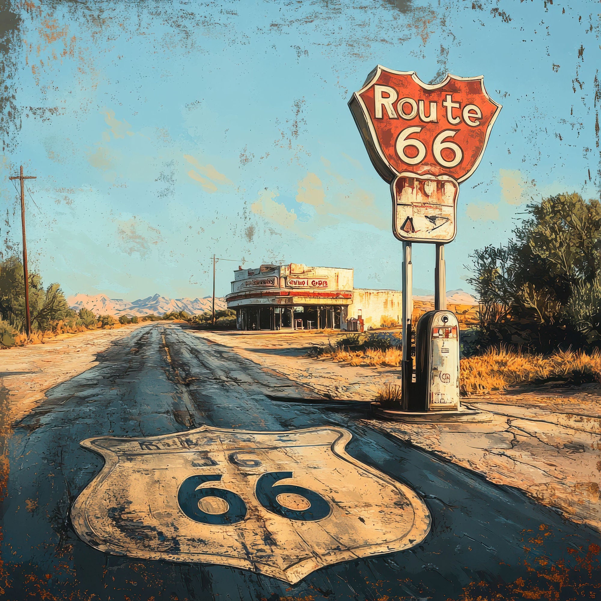 Road Trip Route 66 Collection Pit Stop Postcards 12 x 12 Double-Sided Scrapbook Paper by SSC Designs