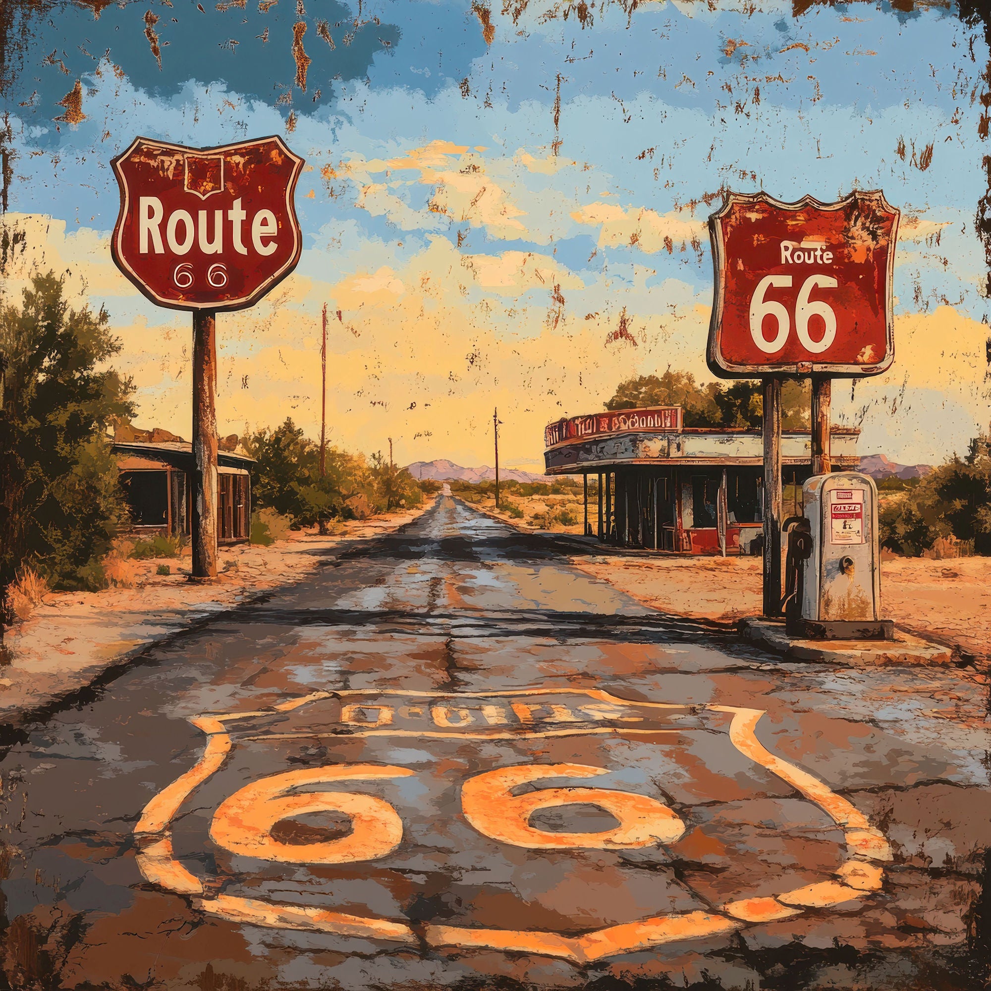 Road Trip Route 66 Collection Landmark Lane 12 x 12 Double-Sided Scrapbook Paper by SSC Designs