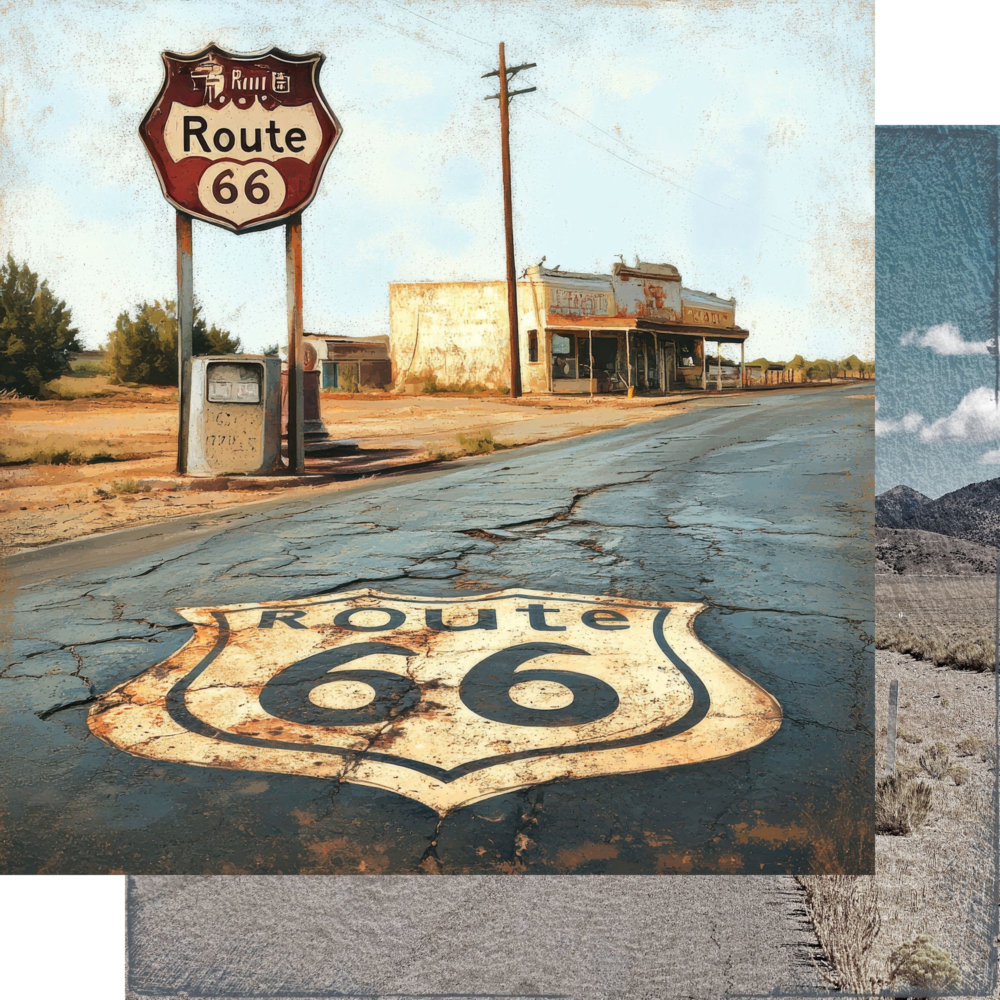 Road Trip Route 66 Collection Open Road Oasis 12 x 12 Double-Sided Scrapbook Paper by SSC Designs