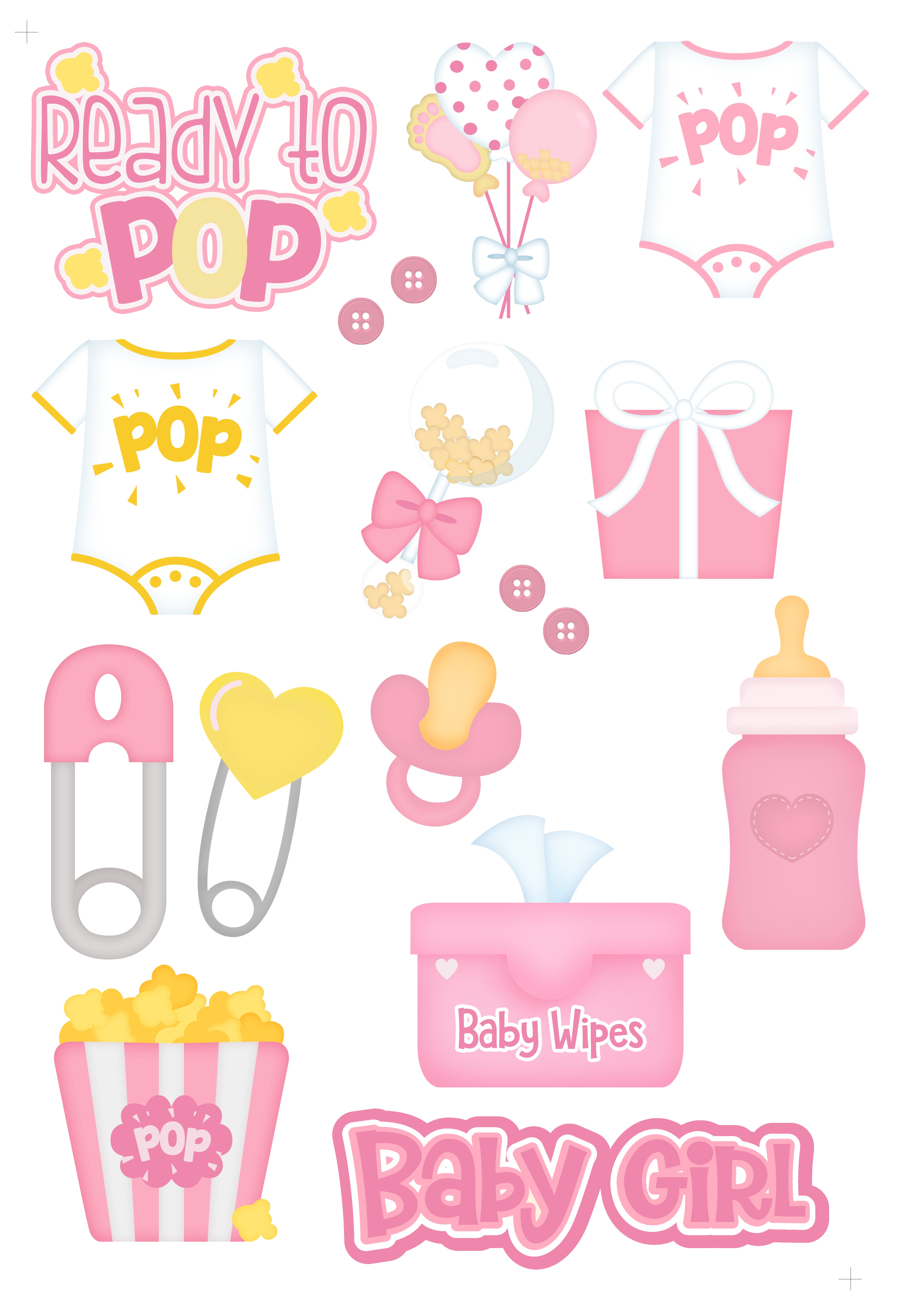 Ready To Pop Collection Baby Girl  Laser Cut Scrapbook Ephemera Embellishments by SSC Designs