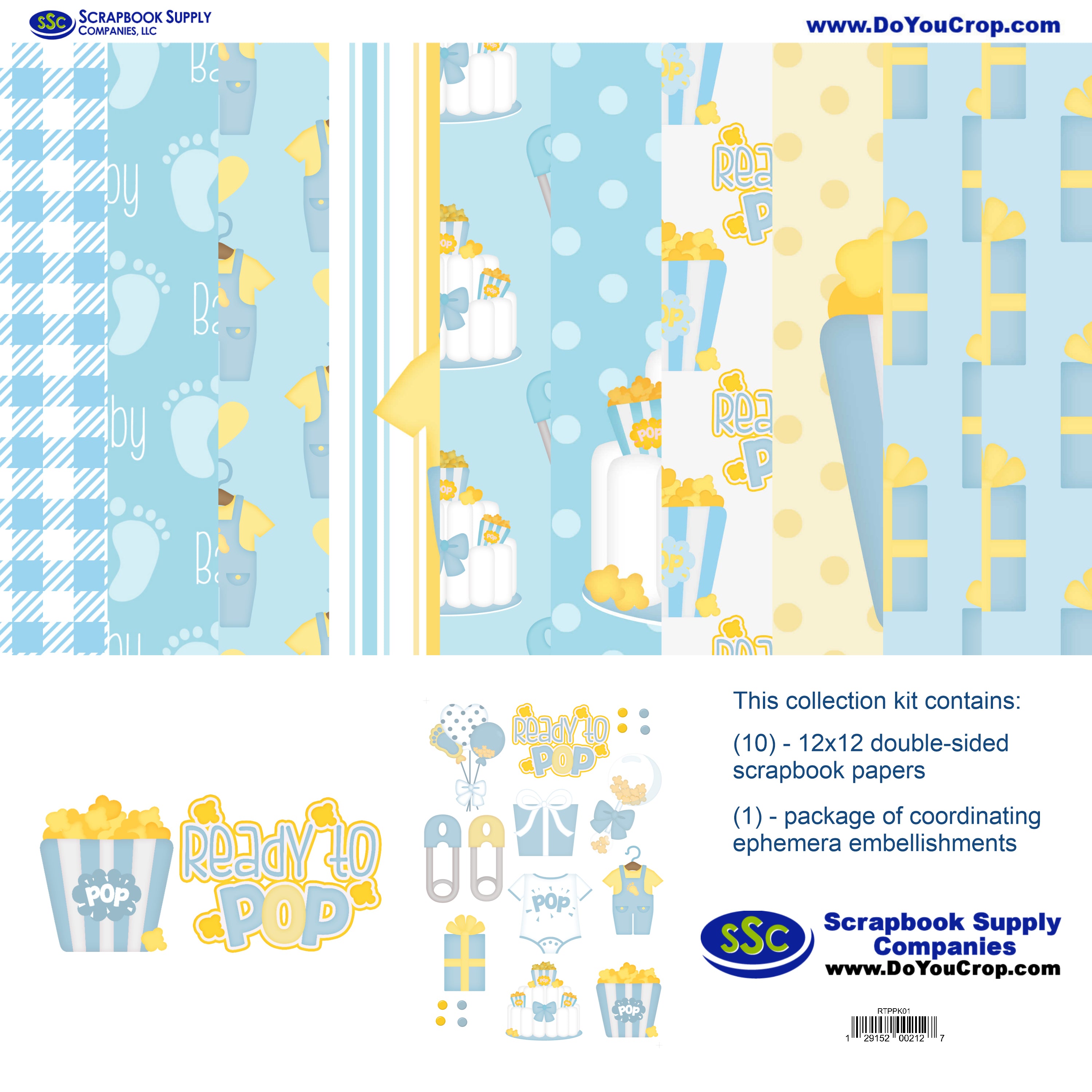Ready To Pop Collection Baby Boy Scrapbook Paper & Embellishment Kit by SSC Designs