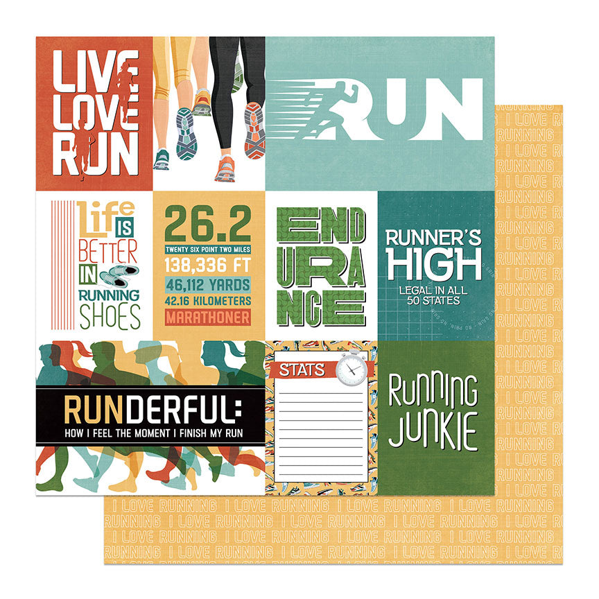 Runner's High Collection Live Love Run 12x12 Double-Sided Scrapbook Paper by Photo Play Paper
