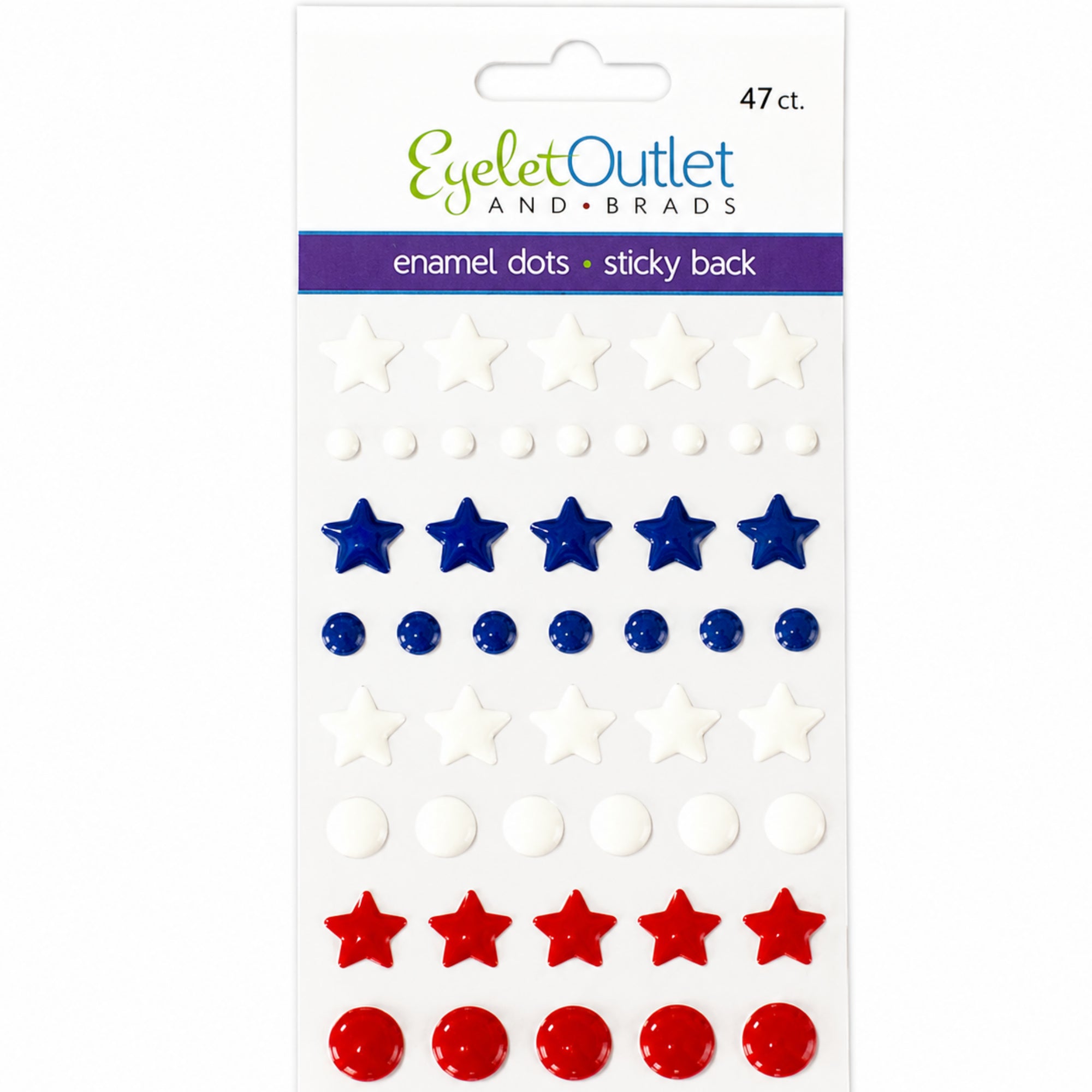 Our Brads Need Friends Collection 3 x 5 Red, White, Blue & Stars Patriotic Scrapbook Enamel Sticky Back Dots by Eyelet Outlet - 47 Count
