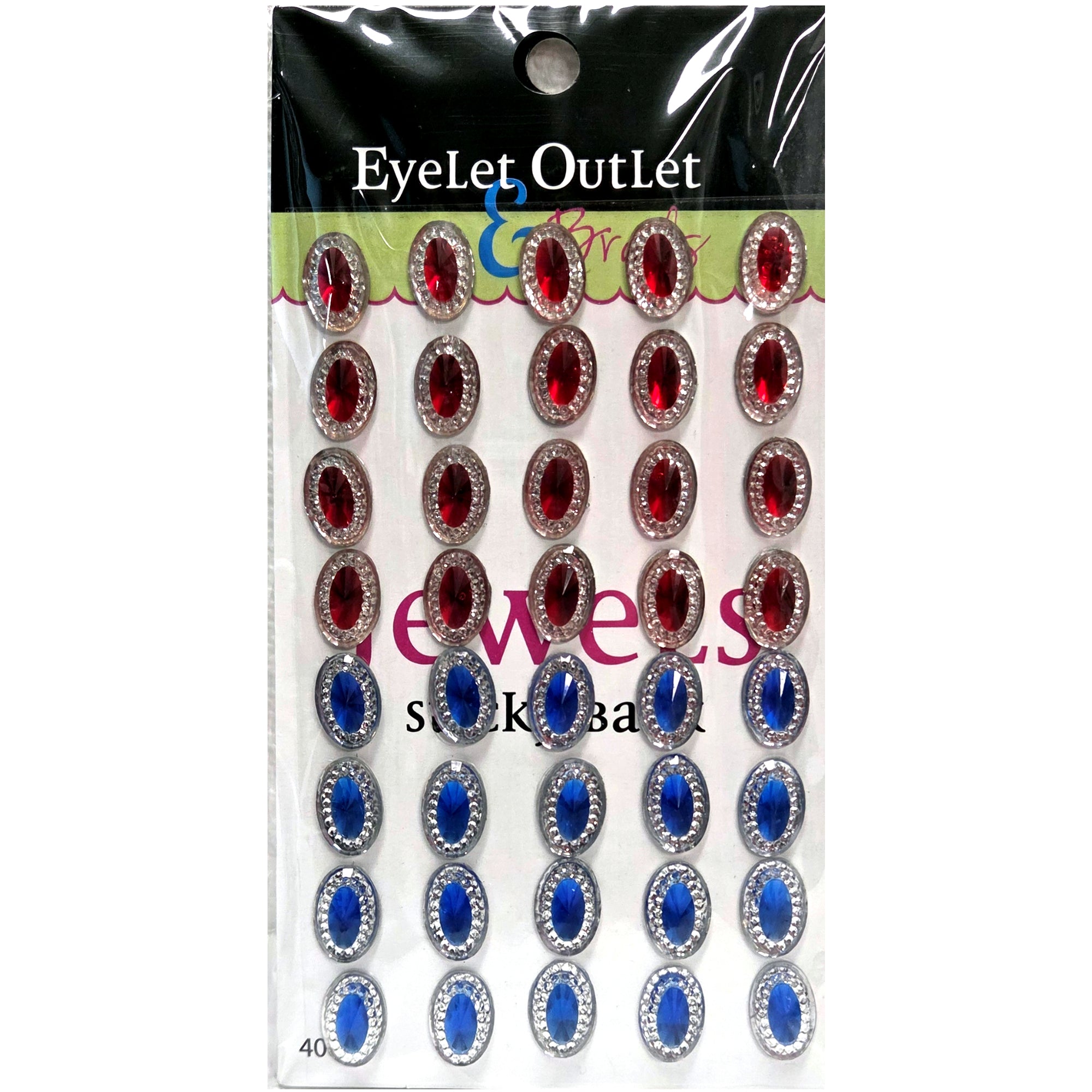 Our Brads Need Friends Collection Red & Blue Oval Self-Adhesive Scrapbook Bling by Eyelet Outlet - 40 Count