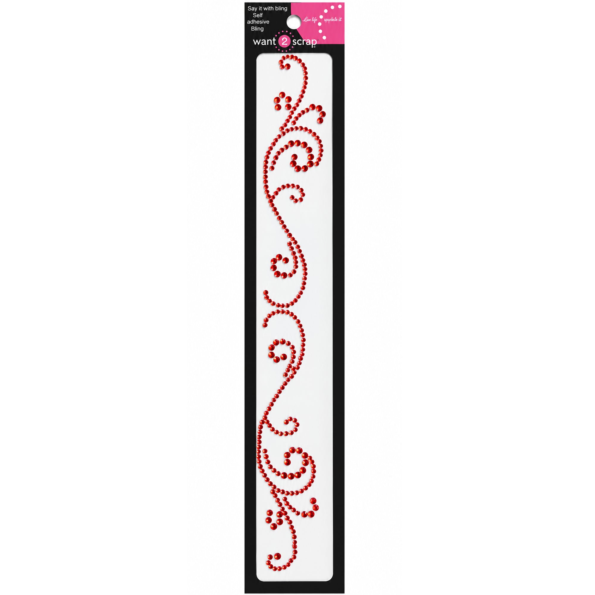 Say It With Bling Collection 2 x 11 Self-Adhesive Red Rhinestone Flourish Swirl Scrapbook Bling by Want 2 Scrap