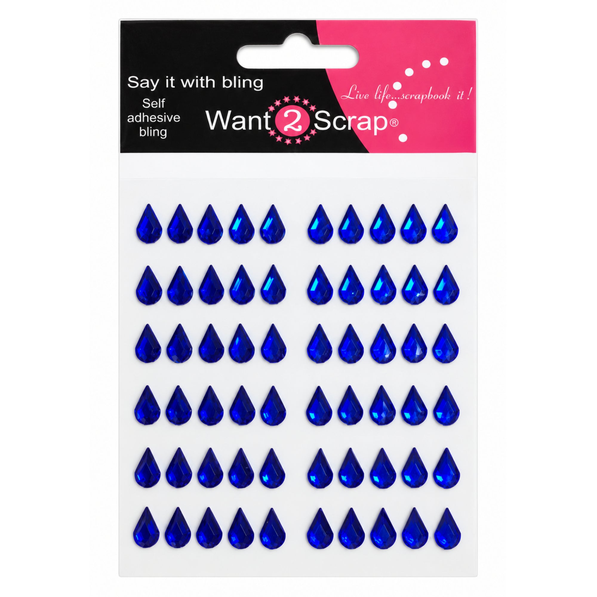 Say It With Bling Collection Royal Blue Teardrop Rhinestone Self-Adhesive Bling by Want 2 Scrap - 60 Count