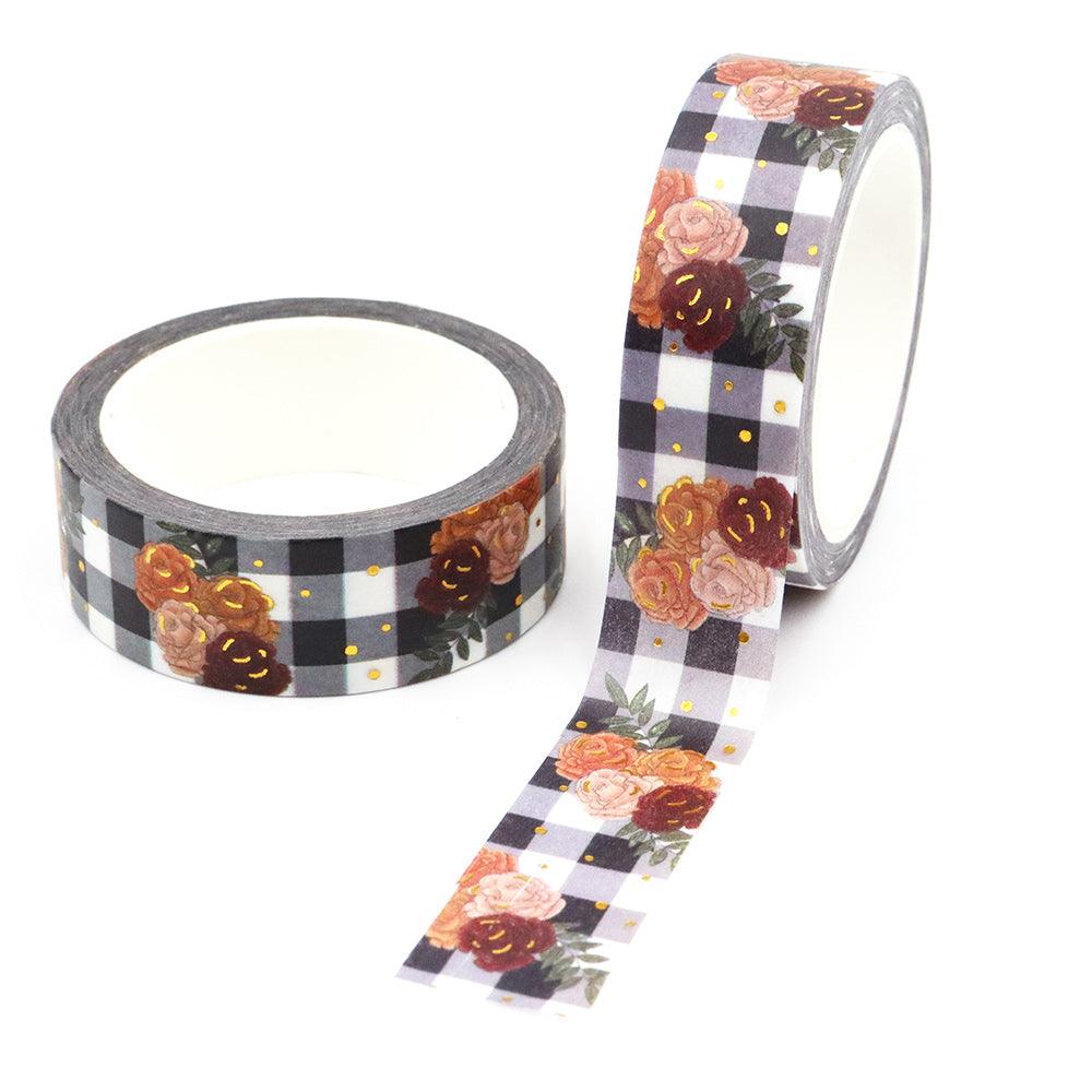 TW Collection Gold Foiled Fall Flowers Washi Tape by SSC Designs - 15mm x 15 Feet - Scrapbook Supply Companies
