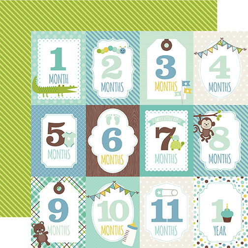 Sweet Baby Boy Collection Month Cards 12 x 12 Double-Sided Scrapbook Paper by Echo Park Paper