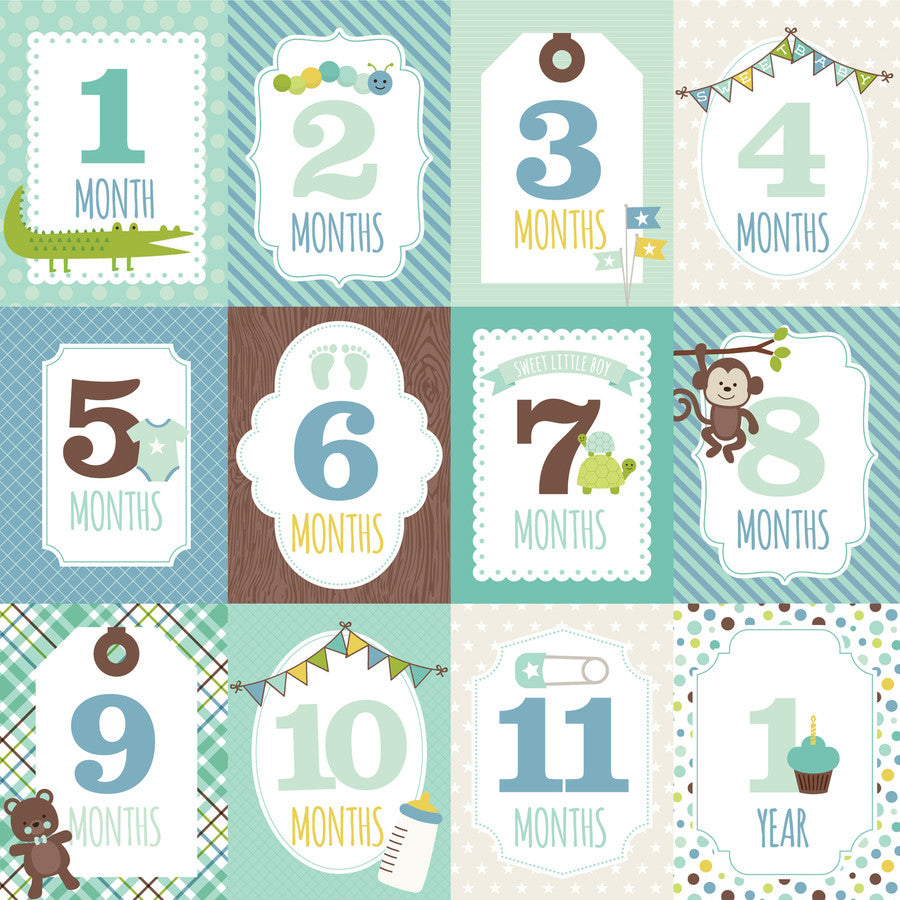 Sweet Baby Boy Collection Month Cards 12 x 12 Double-Sided Scrapbook Paper by Echo Park Paper