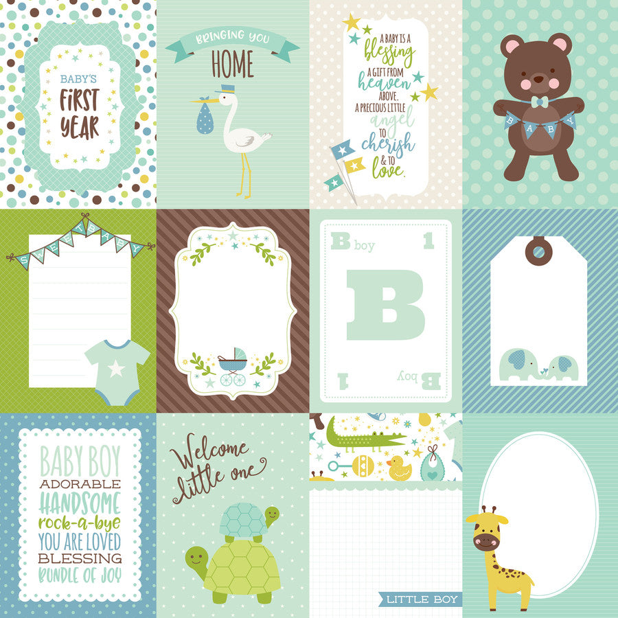Sweet Baby Boy Collection 3x4 Journaling Cards 12 x 12 Double-Sided Scrapbook Paper by Echo Park Paper