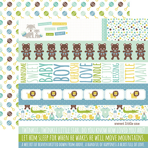 Sweet Baby Boy Collection Border Strips 12 x 12 Double-Sided Scrapbook Paper by Echo Park Paper