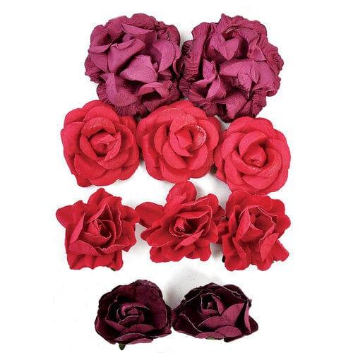 Floral Embellishments Collection Cranberry Paper Blooms Scrapbook Embellishment by Kaisercraft - 10 piece mixed sizes - Scrapbook Supply Companies